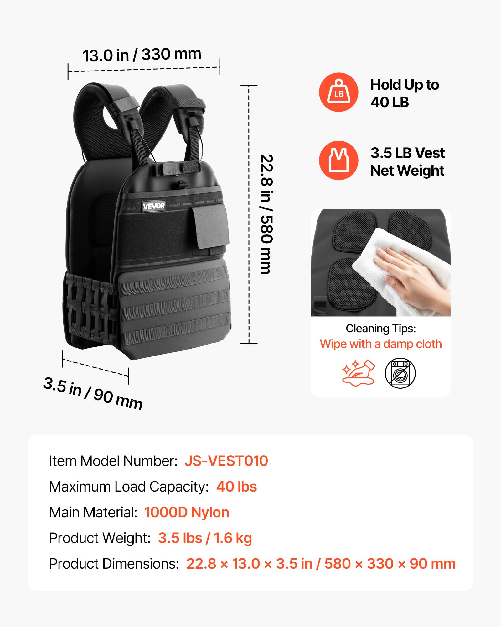 VEVOR Chaleco Lastrado de 1,6 kg, Chaleco Ponderado con Hombrera y Franja Reflectante, Soporta hasta 18 kg con Discos No Incluidos, para Entrenamiento de Fuerza, Correr, Fitness, Desarrollo Muscular