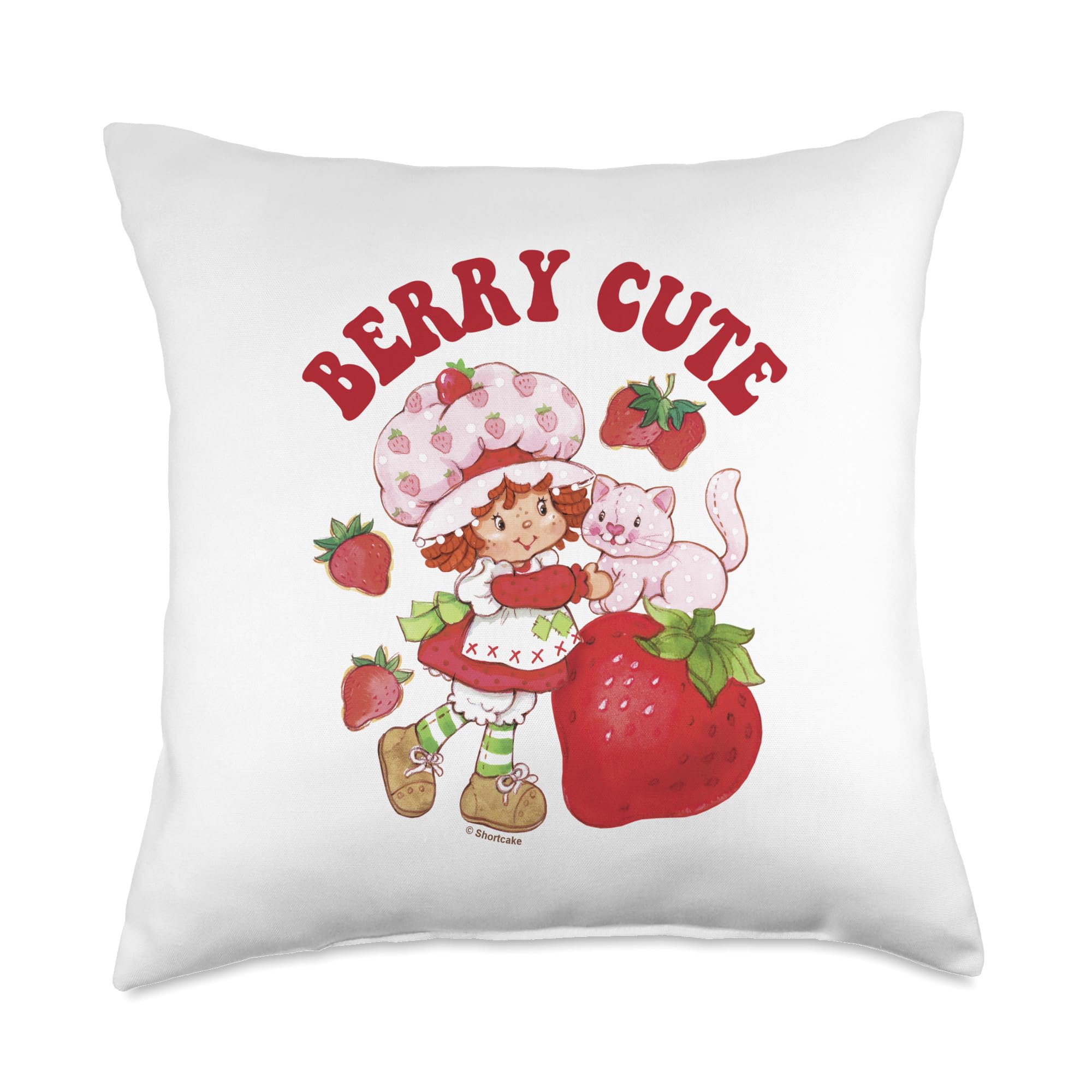 Strawberry Shortcake Berry Cute Vintage Kitten Arch Logo Throw Pillow