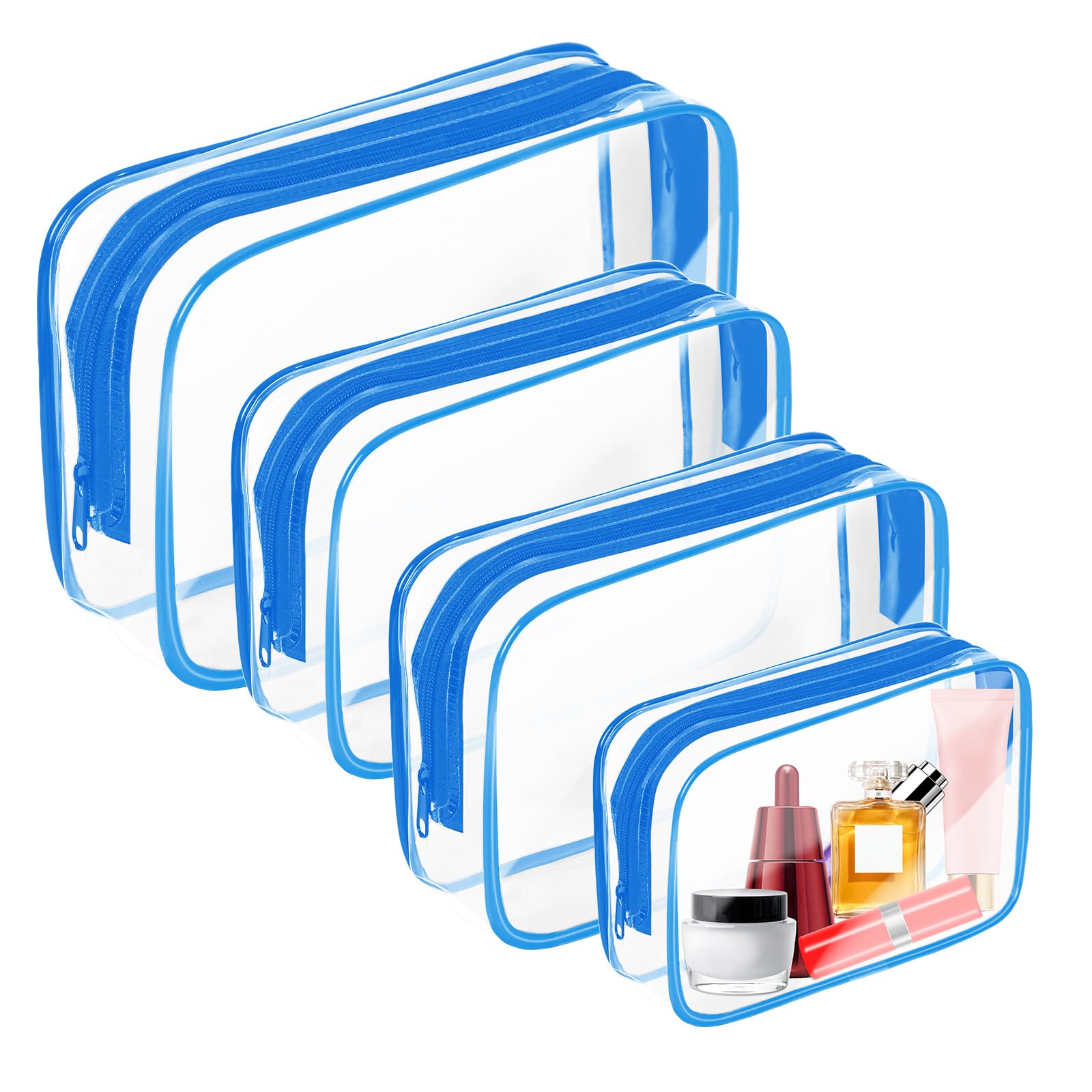 AURUZA 4 Pack Clear Toiletry Bag, Portable Travel Makeup Pouch with Zipper, TSA Approved Organizer, PVC Cosmetic for Airport Airline Compliant