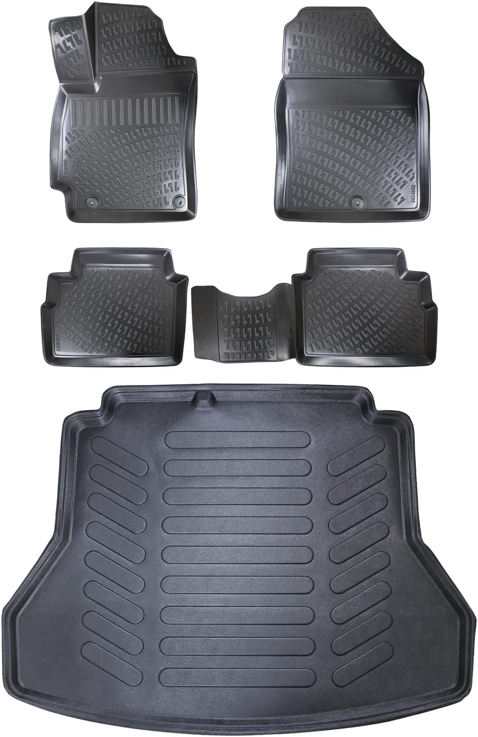 Floor Mats & Cargo Liner fits Hyundai Elantra 2017-2020, Custom Fit All-Weather TPE Floor Liners, 3D Laser Measured, Waterproof, Durable, Black (Front, Rear & Cargo Set)