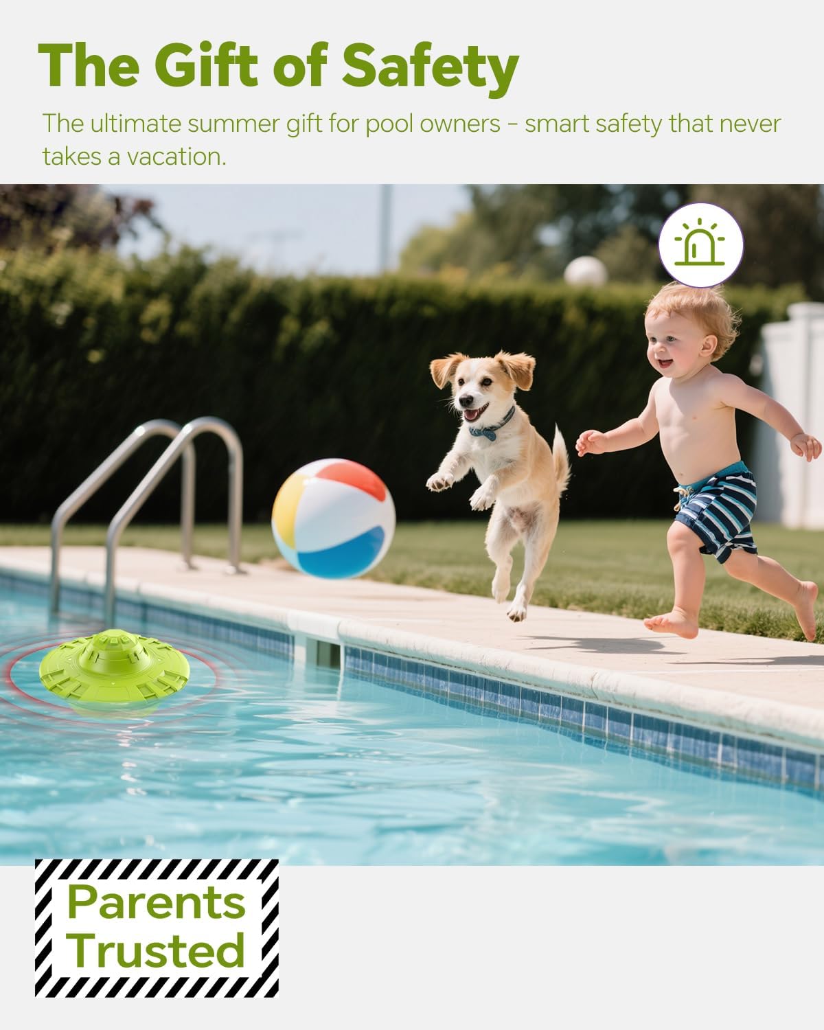 Pool Alarm, 110dB Loud Floating Pool Safety Alarm for Inground & Above Ground Pools | Adjustable Sensitivity, 20'x40' Coverage | Child & Pet Protection, Easy Setup, All Pool Types(Green)