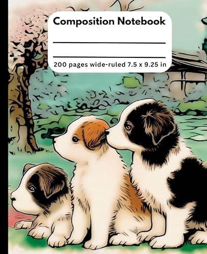 Composition Notebook Cute and Playful Puppies Cover-7.5" X 9.25" 200 (100 sheets) Pages Wide Ruled