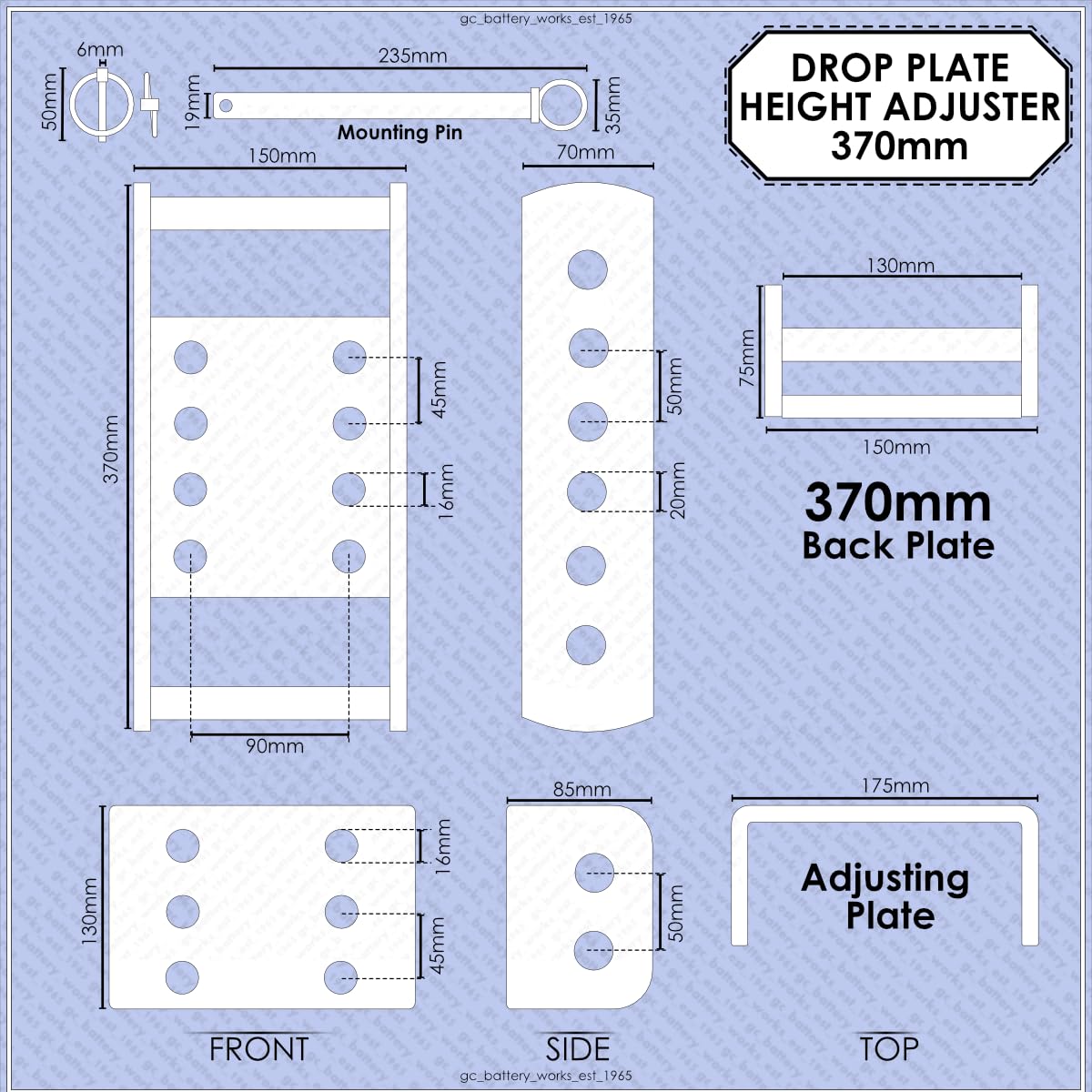 Adaptador de Enganche de Remolque con Placa de Caída Ajustable - Altura del Enganche de Remolque - Jeeps, Camiones, 4x4 - Máx. Remolque 3500 kg - 370 mm - Chapado en Zinc Amarillo