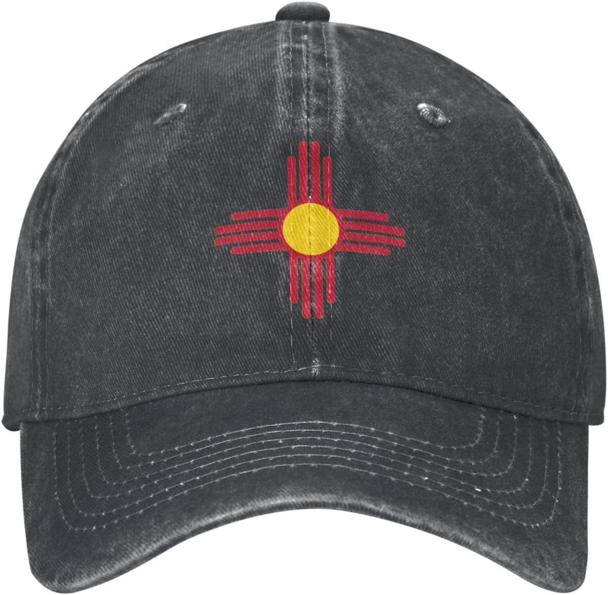 Flag of New Mexico Baseball Hat Adjustable Classic Vintage Distressed Denim Baseball Cap for Men Women Black - Image 2