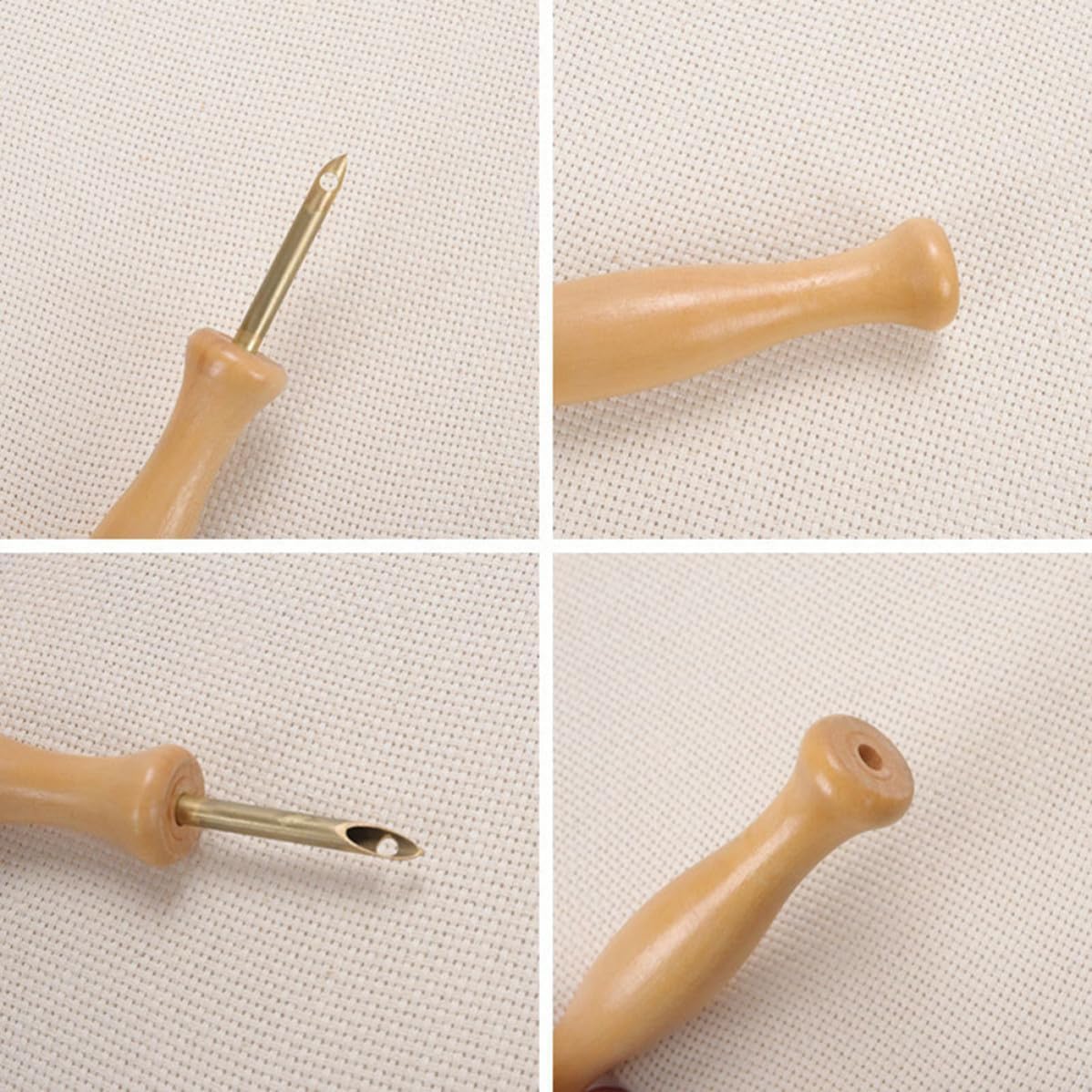 SKISUNO Wooden Handle Embroidery Needle with Threader for Punch Needle Felting and Hand Embroidery Craft Tool for DIY Stitching