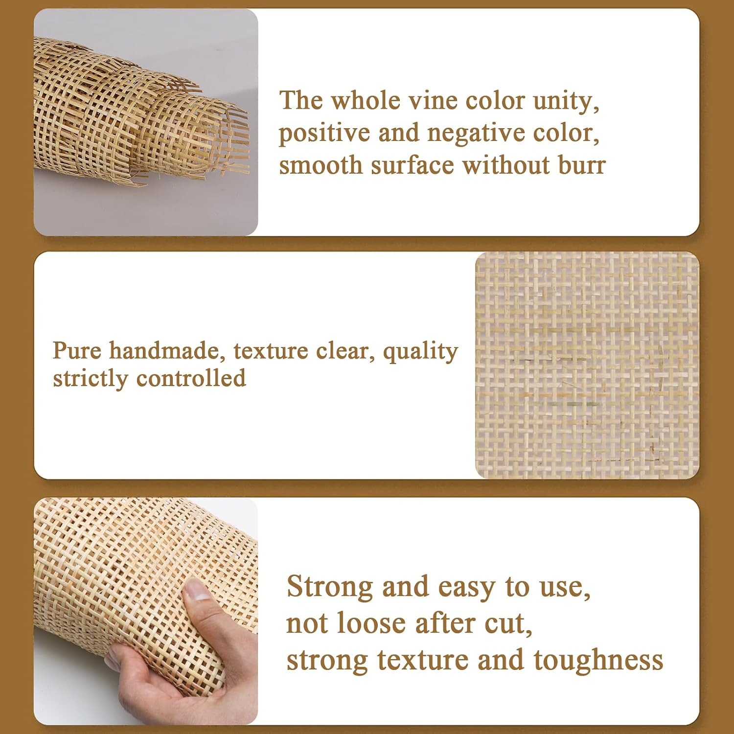 NAMAII 16.5" x10FT Natural Rattan Cane Webbing, Woven Open Mesh Cane Net Roll for DIY Caning Furniture Decor Projects: Chair, Cabinet, Ceiling and Door