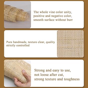 NAMAII 16.5 x10FT Natural Rattan Cane Webbing, Woven Open Mesh Cane Net Roll for DIY Caning Furniture Decor Projects: Chair, Cabinet, Ceiling and Door
