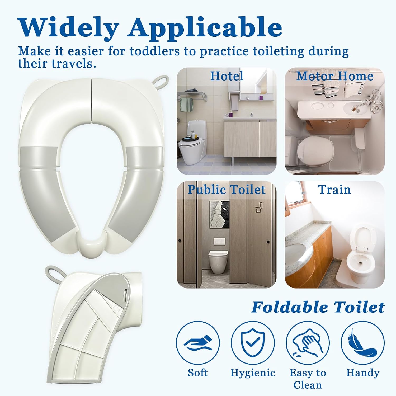 Portable Folding Toilet Seat for Kids, Travel Potty Training Helper, Training Urine Anti Slip Toilet Seat Cover with Splash Guard Includes Free Storage Bag, Fits Most Toilets (Gray) image 3