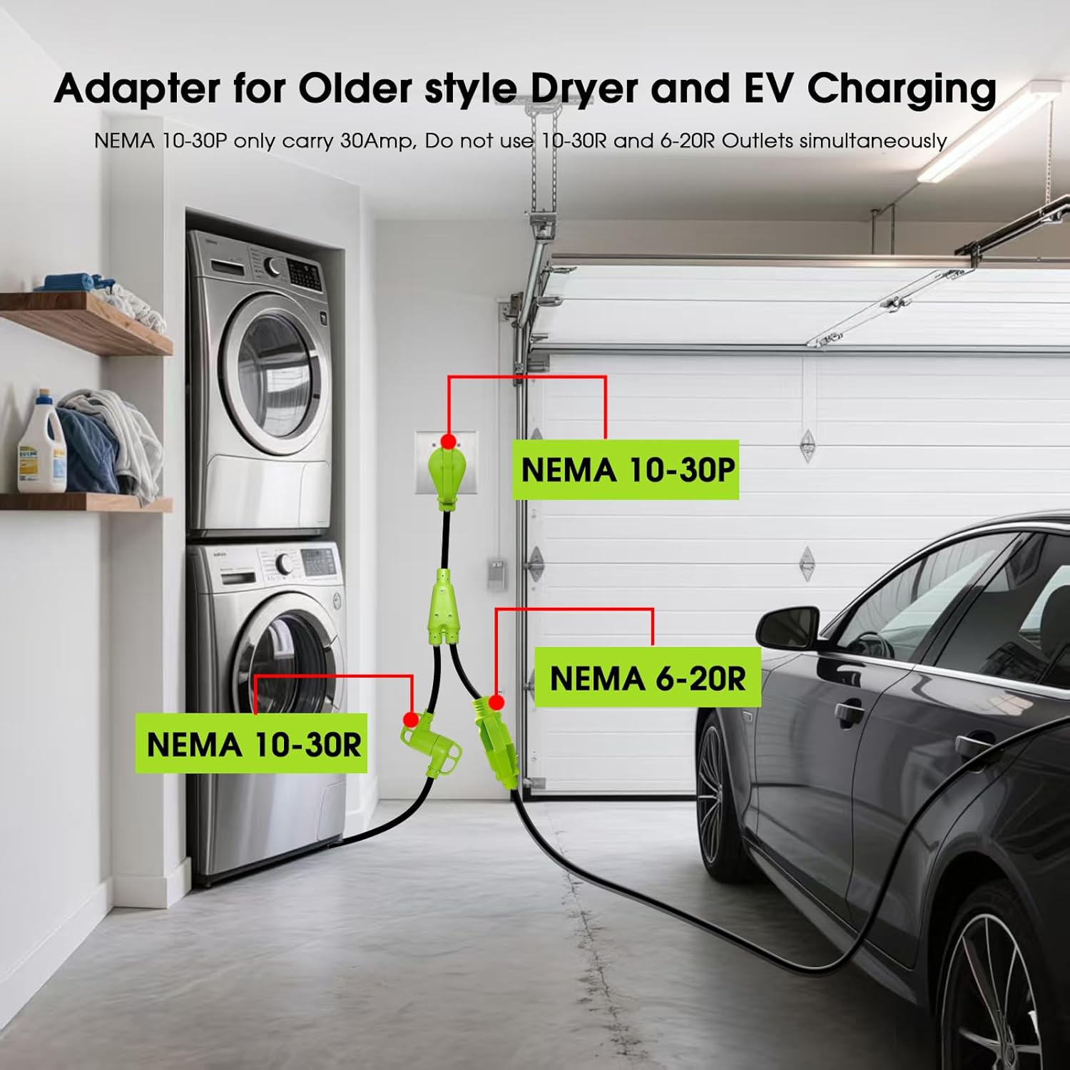 30 Amp 240V Y Splitter for Older Dryer and Welder, NEMA 10-30P to 10-30R/6-20R Splitter Cord, Adapter for 6-20P Welder, Older Homes Dryer/Range, STW 3/10 AWG, 2.5FT