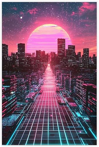 Synthwave Vaporwave Wall Decor  Neon Pink Blue Retro Futuristic Poster Print Canvas Poster Wall Art Decor Print Picture Paintings for Living Room