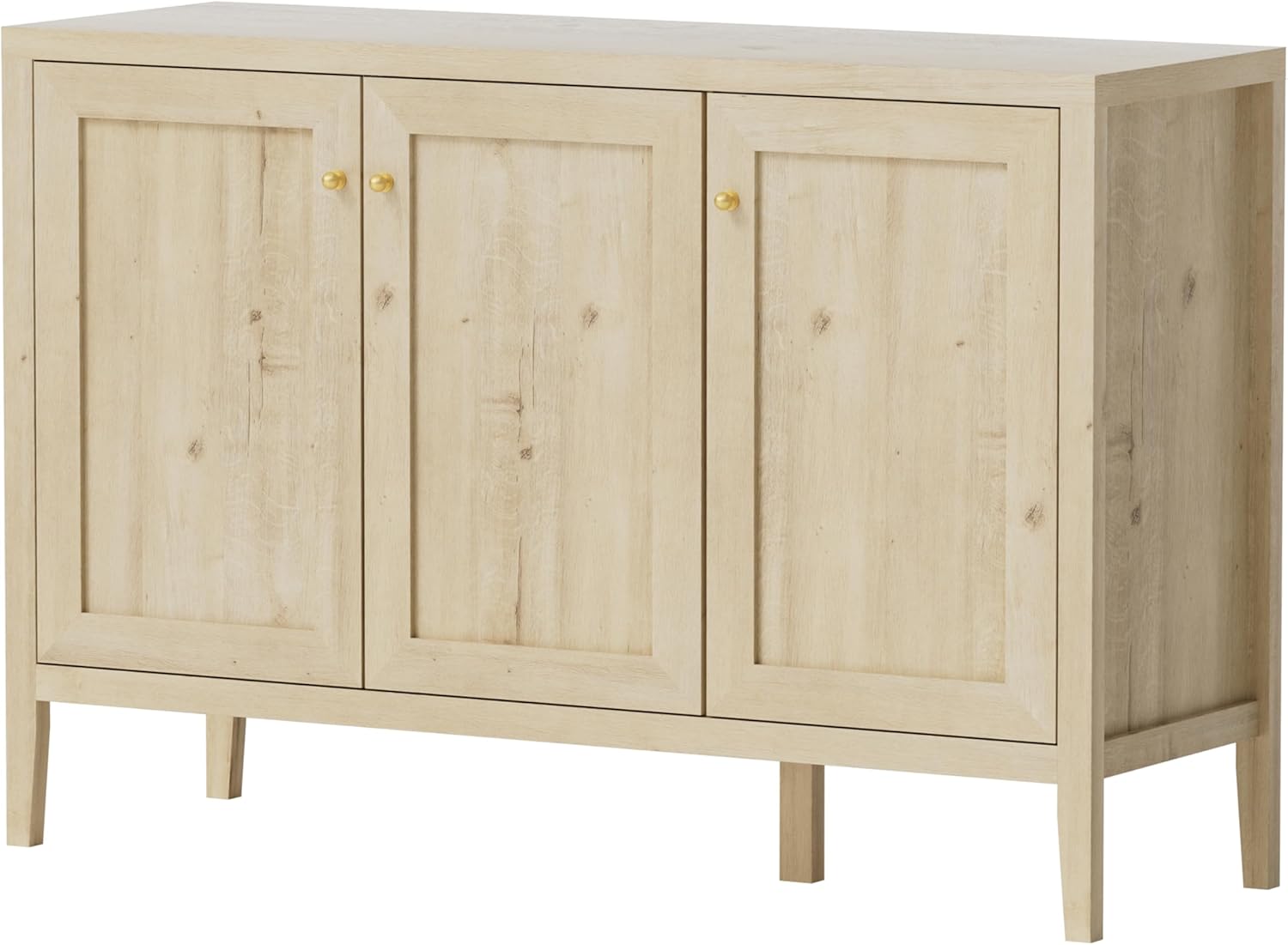 EYYTHUNG Sideboard Storage Cabinets with 3 Doors, Farmhouse Buffet Cabinets with Adjustable Shelves, Wooden Media Console Credenza Console Table for Living Room, Dining Room, Entryway, Light Oak