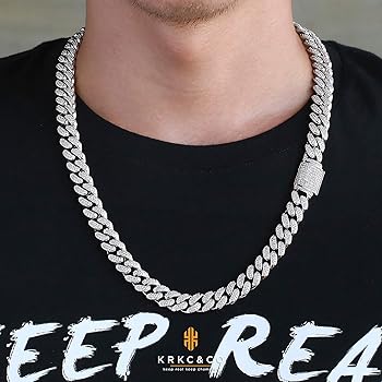 KRKC&CO美品　CZキューバンチェーンホワイトゴールドネックレス 18mm CZダイヤ 喜平 キューバン ネックレス メンズ マイアミ