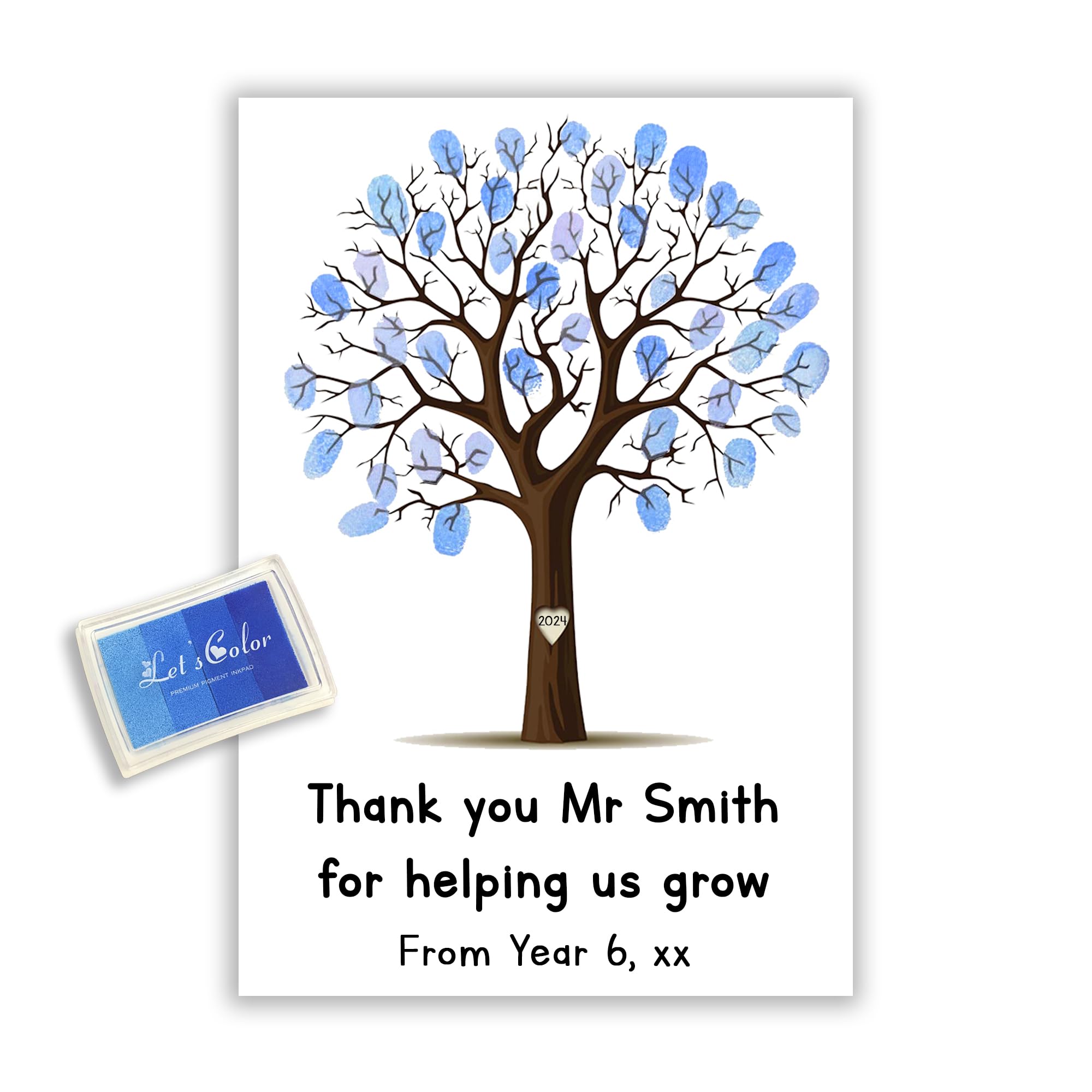 Fuzzy Cactus Personalised Teacher Thank You For Helping Us Grow Finger Print Tree - A4 Print, Ink Pad - Add Teacher Name & Class! (Blue Ink Pad, Print Only)