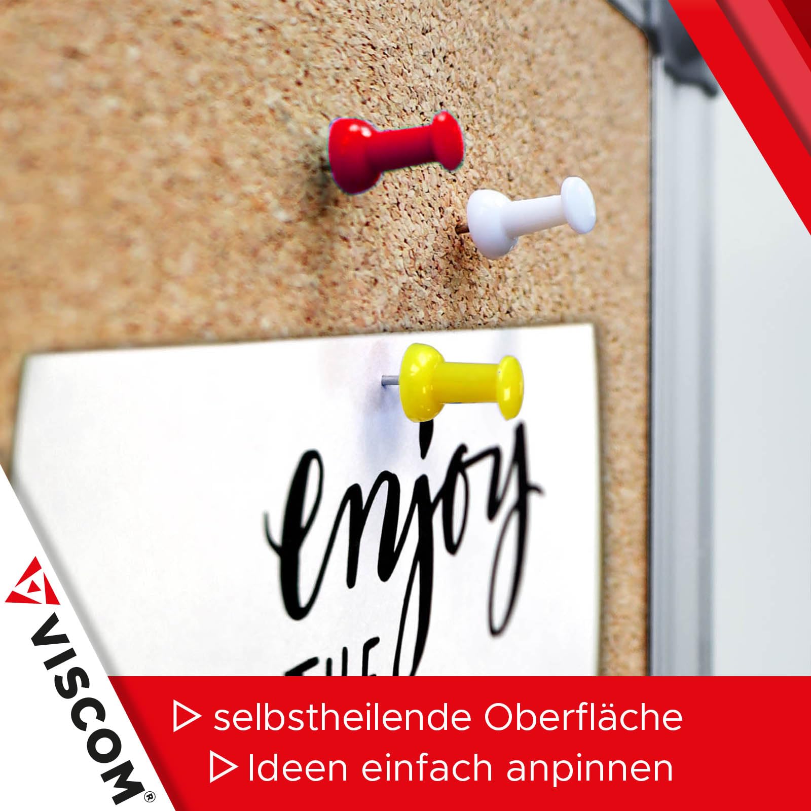 VISCOM Pinnwand CORKY - Korktafel mit Aluminium-Rahmen - 75x110cm | Memoboard für Notizen inklusive Ablage & Wandbefestigung - selbstheilender Naturkork - Board für Büro, Zuhause & Schule
