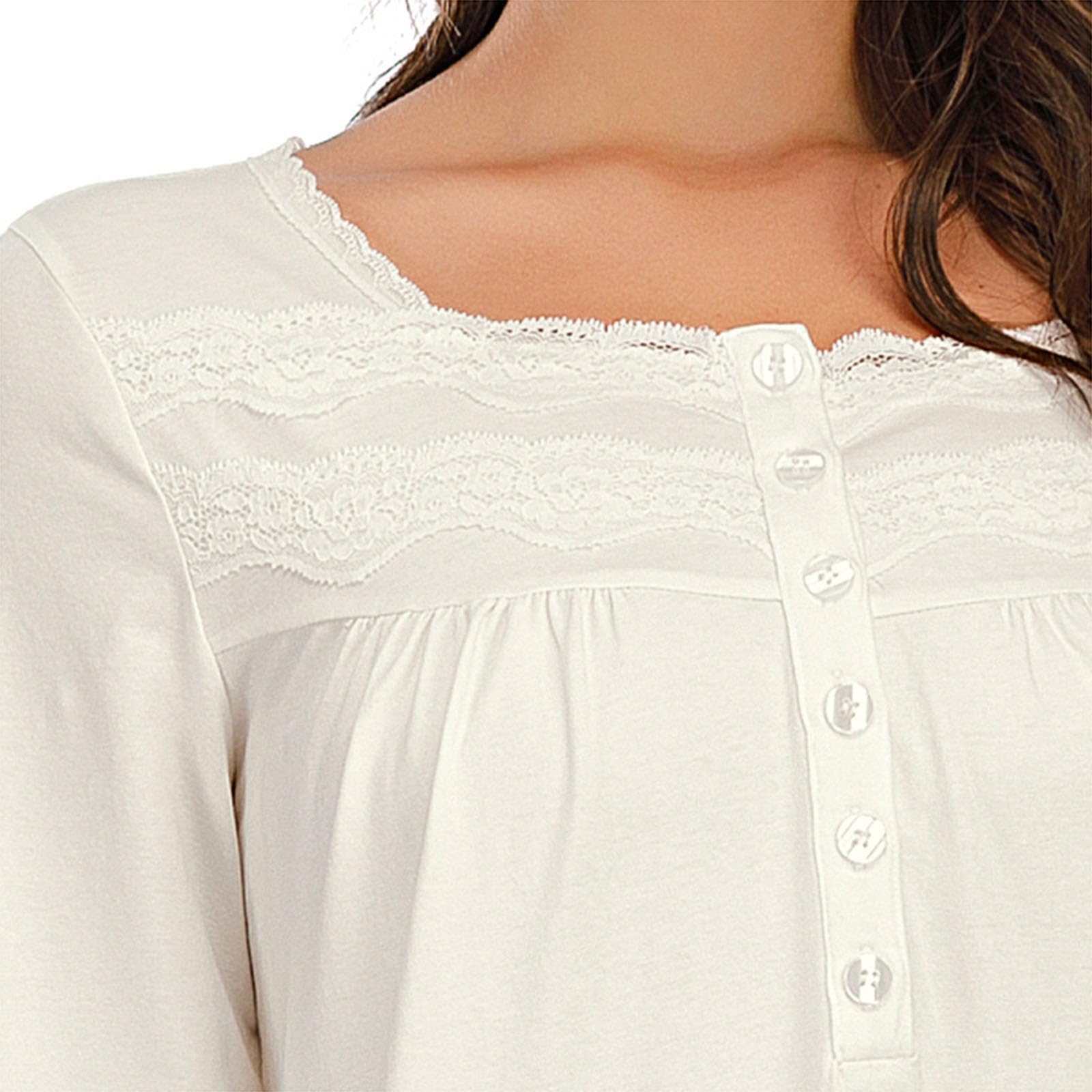 Chemise de Nuit pour Femmes à Manches Longues Vêtements d'intérieur Longs Chemise de Nuit à col Rond Chemise de Nuit Pleine Longueur