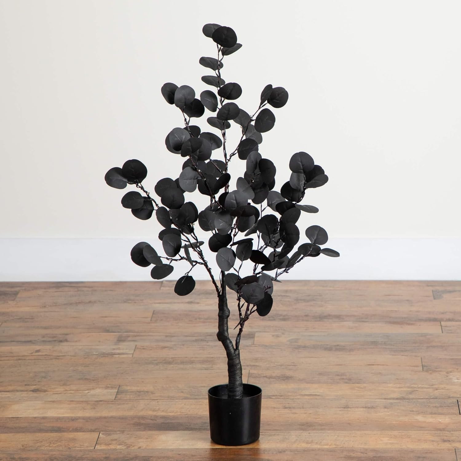 Nearly Natural 3ft Pre-Lit Artificial Halloween Black Eucalyptus Tree with 80 Orange & Purple LED Lights