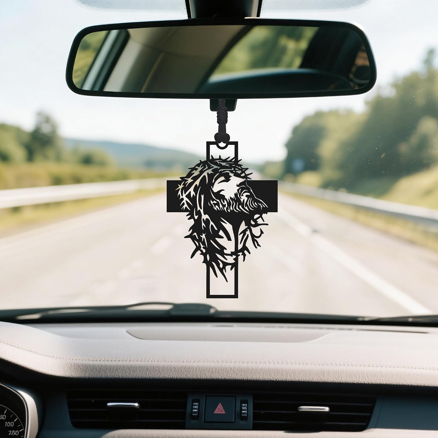 JEWLOVE Cross for Car Mirror Hanging, Jesus Metal Pendant for Vehicle thumbnail