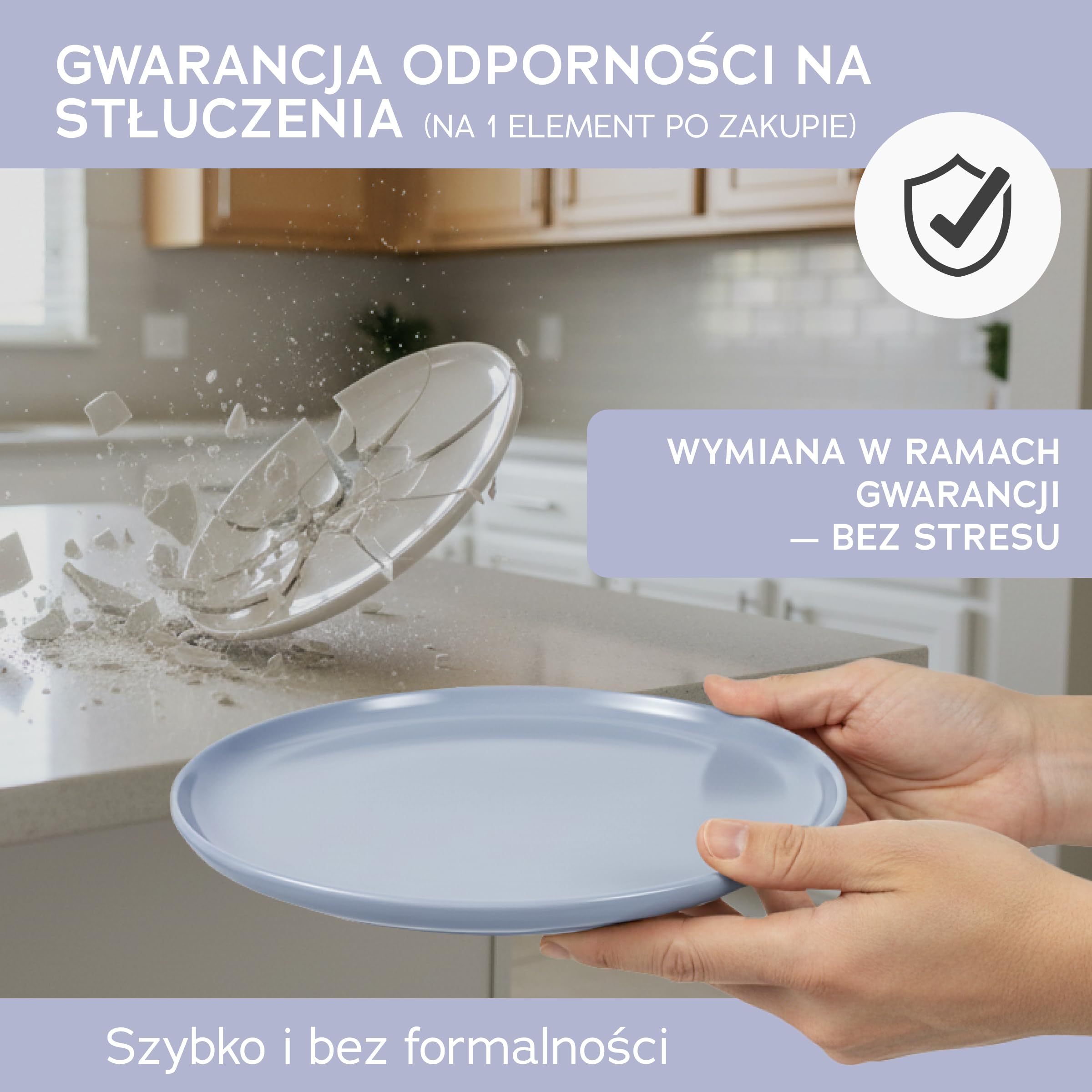 Zestaw naczyń z gresu porcelanowego dla 6 osób, 18-częściowy — wykonany z materiału mocniejszego i bardziej odpornego na zarysowania niż talerze i misek z kamionki, połysk lawendy | Zestaw zastawy
