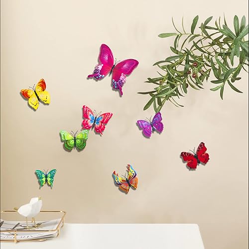 Miniatura 7 de Calcomanías 3D de mariposa para decoración de pared, decoración de mariposa de doble ala, 24 mariposas extraíbles con imán, decoración de flores de
