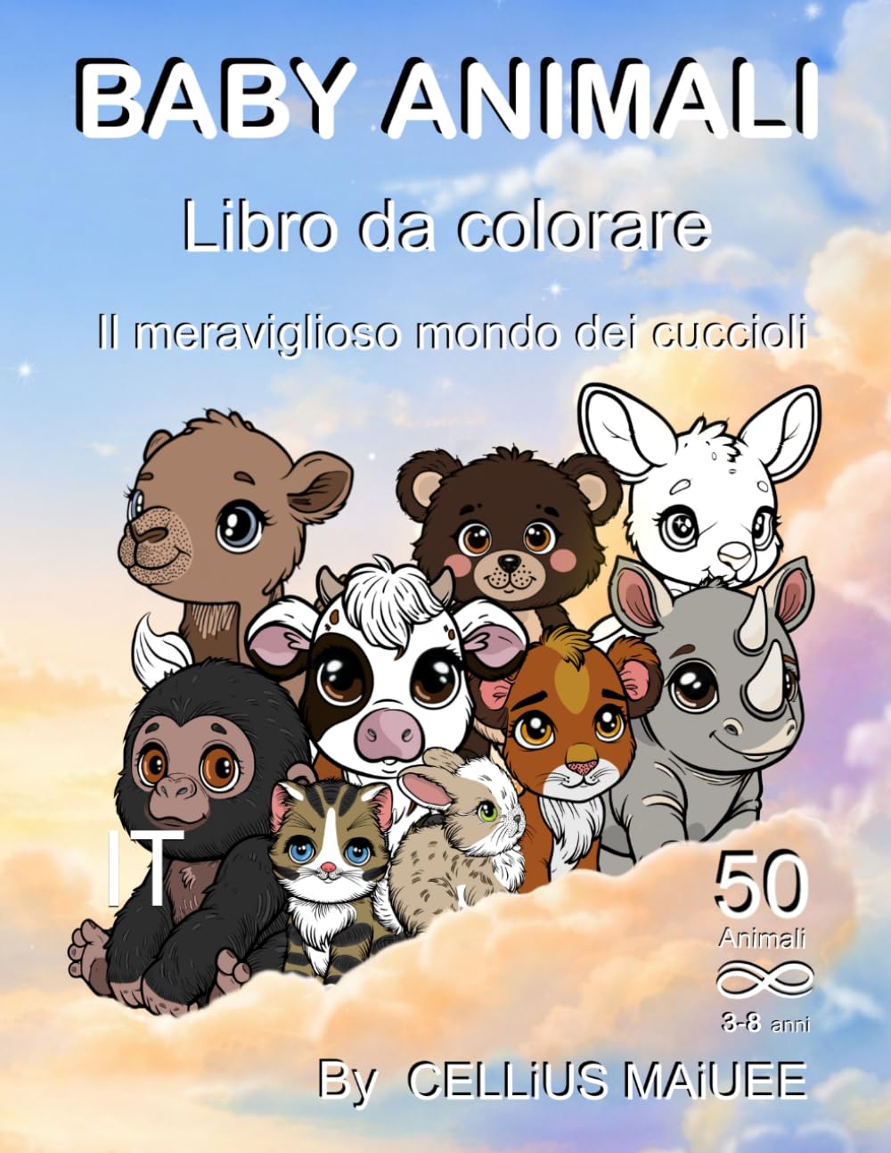 Libro da colorare con cuccioli di animali per bambini dai 3 agli 8 anni / 50 animali carini e facili | Impara i nomi degli animali | Disegni semplici e divertenti per bambini piccoli: IT
