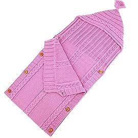 XMWEALTHY Newborn Baby Wrap Swaddle Blanket Knit Sleeping Bag Receiving Blankets Stroller Wrap for Baby(Pink) (0-6 Month)