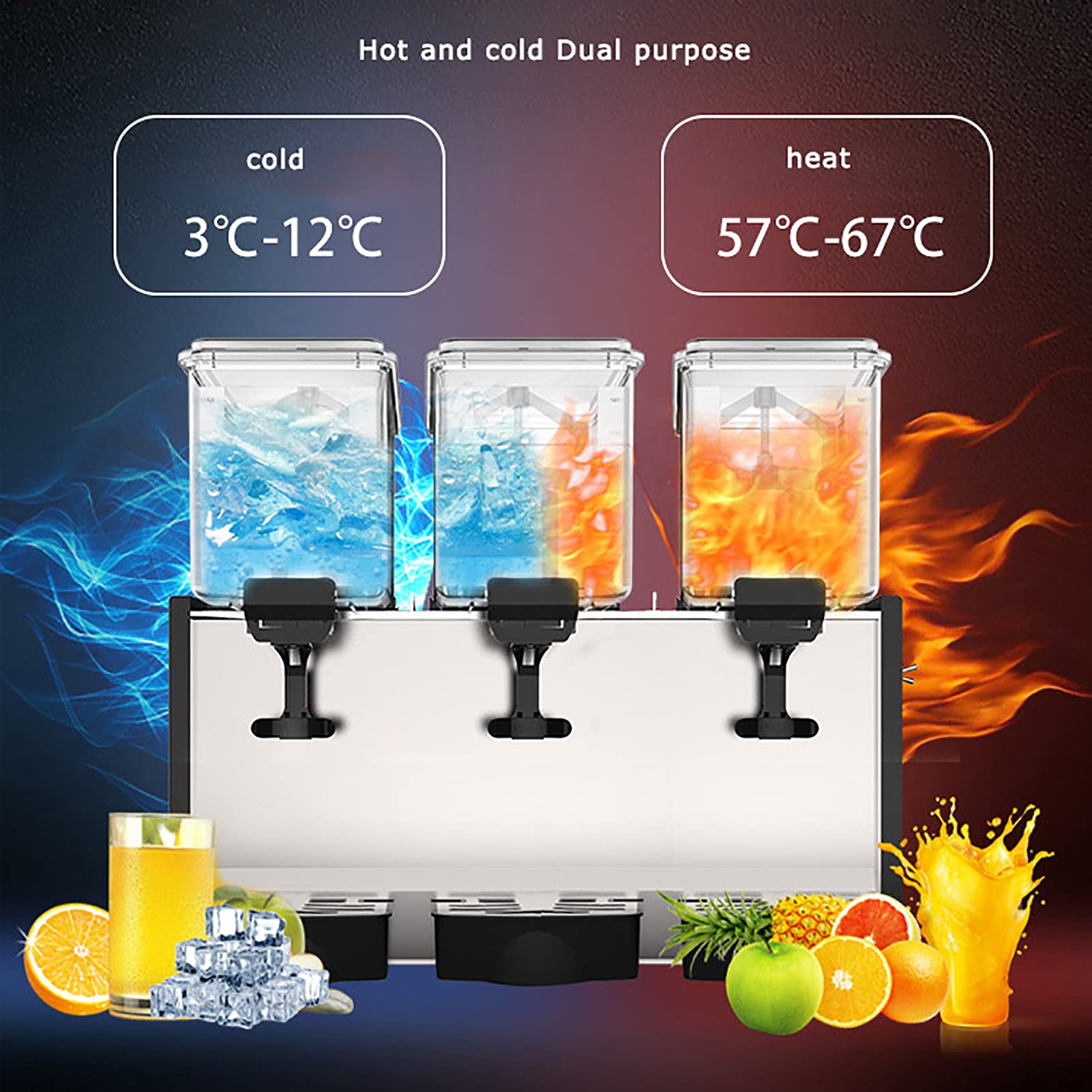Máquina dispensadora de Bebidas Máquina de granizados Comercial Máquina de Bebidas frías de Doble Cilindro Caliente y fría Máquina de Jugo de Restaurante Acero Inoxidable para supermercados Cafés Re