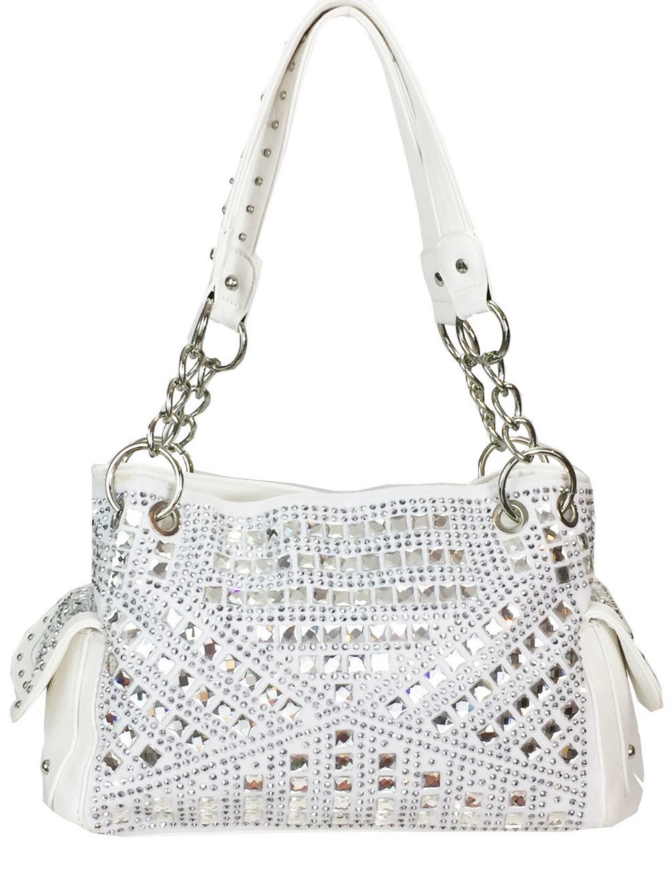 ZZFABGem Studded Rhinestone Concealed & Carry Purse White