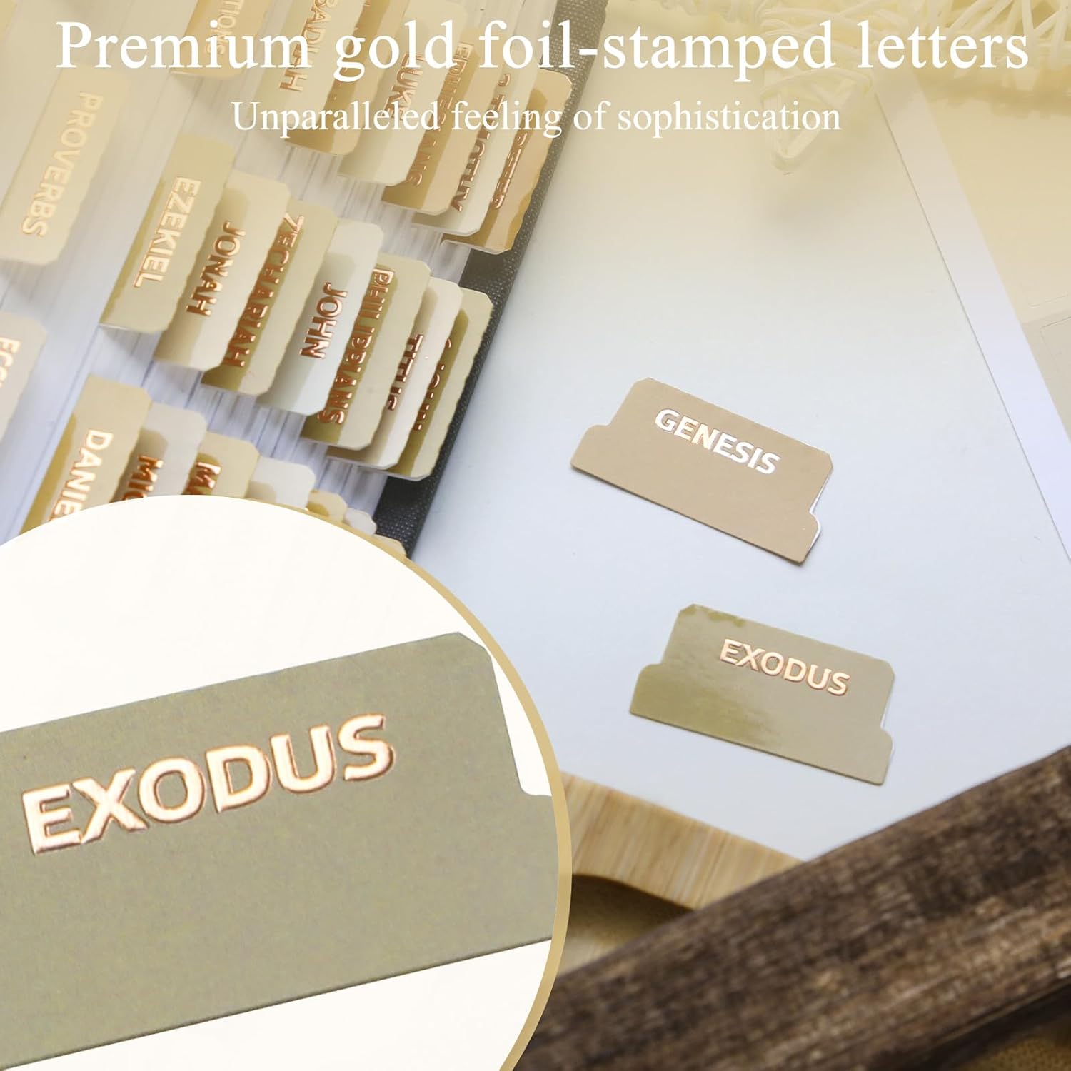 Laminated Bible Tabs (Gold Foil Stamped Lettering), Bible Journaling Supplies, Bible Book Tabs, Christian Gift, 66 Bible Tabs Old and New Testament, Including 24 Blank Tabs (Neutral) thumbnail