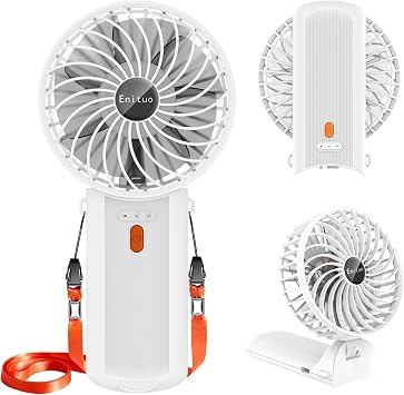 Portable Fan Handheld Fan, Mini Hand Held Fan, 6-15H Cooling Small Personal Fan, 180 Foldable Mini Desk Fan with 4 Quiet Speed, Neck Fan w/Lanyard for Kids Women Men Travel Outdoor Office, White
