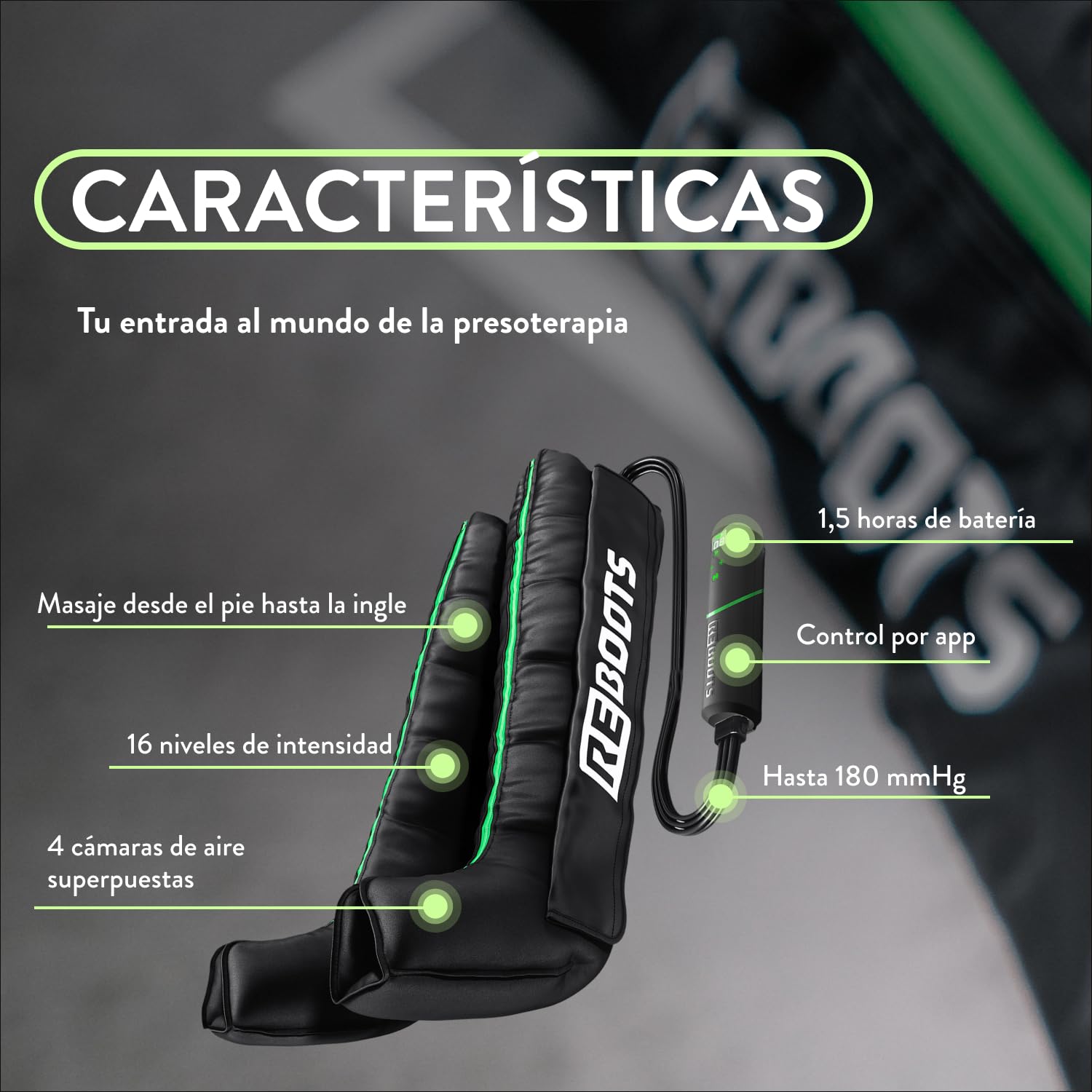 Go Lite Boots - Masajeador de Piernas | 180 mmHg | 4 Cámaras superpuestas | Para Hogar y Viaje | Recuperación de la musculatura | M
