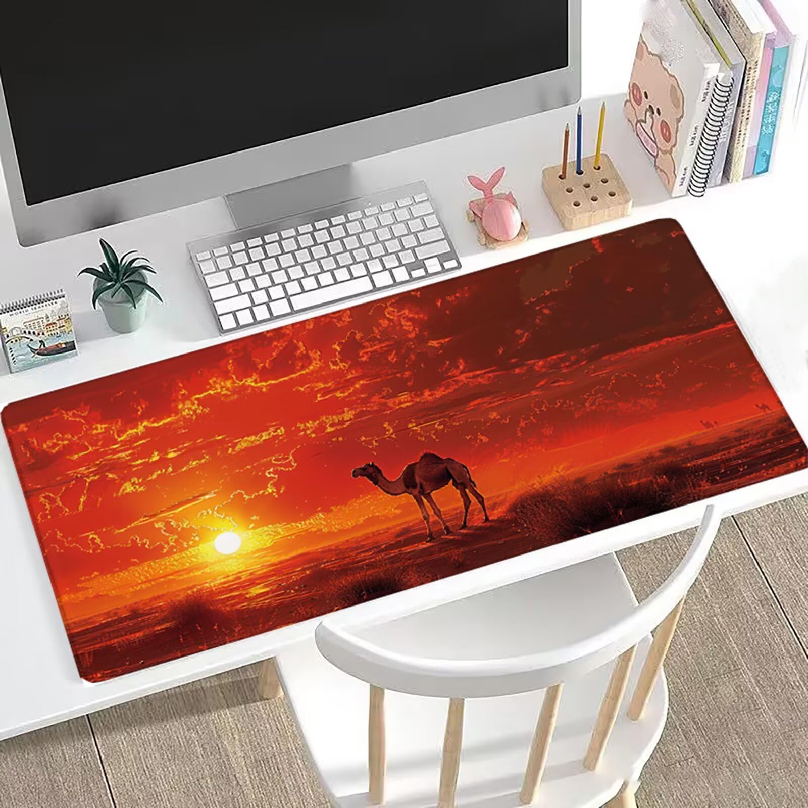 Gamingowa podkładka pod mysz wielbłąda XXL, 120 x 60 cm, czerwona, podkładka na biurko, zoptymalizowana precyzja i prędkość, z gumowaną antypoślizgową podstawą, wodoodporna mata na biurko dla graczy