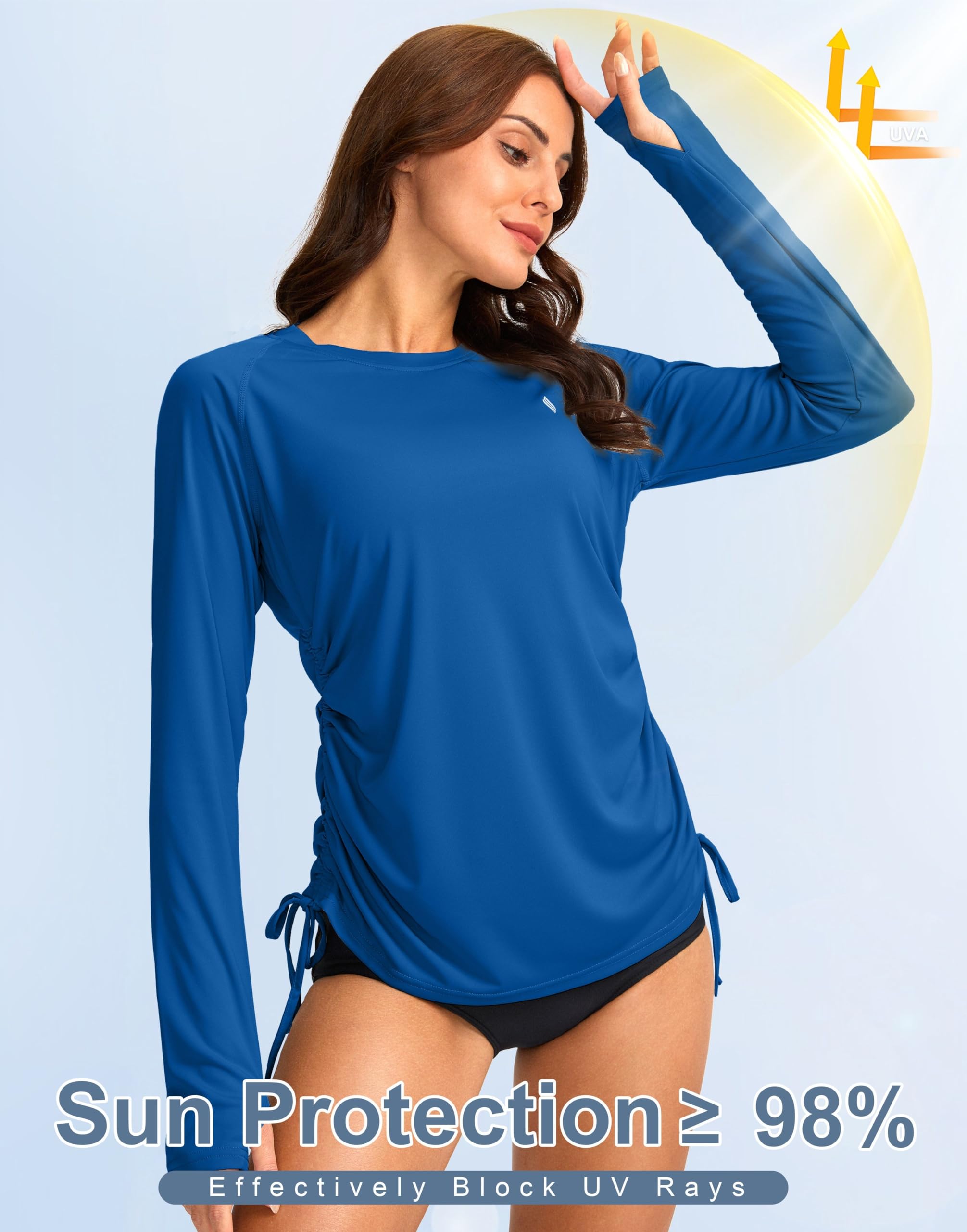 SANTINY Maillot de bain à manches longues UPF50+ Rashguard SPF pour femme avec protection solaire UV