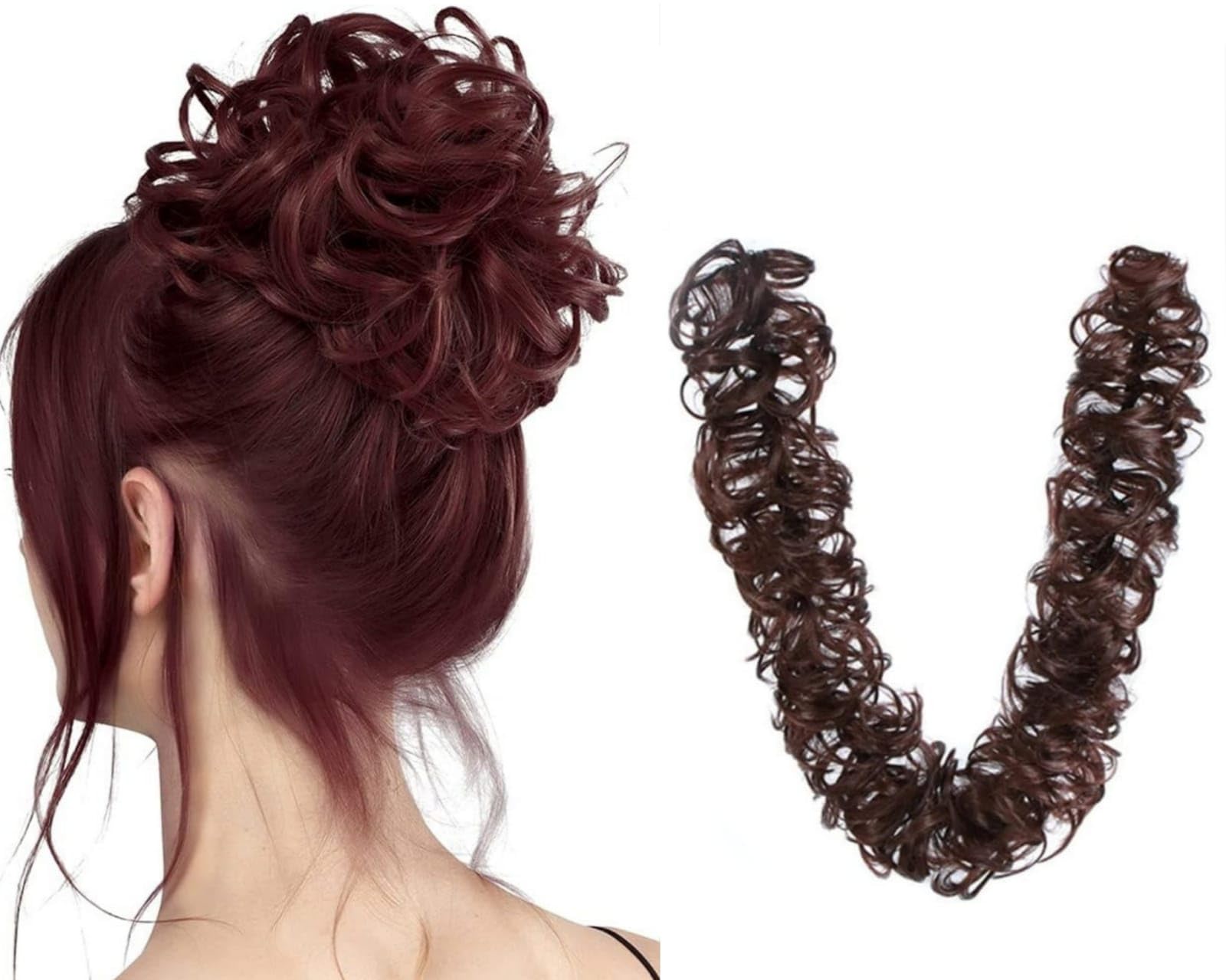 HAIR WALA™ Messy Bun , Chignon Scrunchie, Synthetic Messy Hairs Ties, Elastic Hair Band, Wavy Frill Hair Bun for Women, Long Wrap, DIY Chignon Bendable Ponytails, Hair Extension, 36 Inch Length (Burgundy)