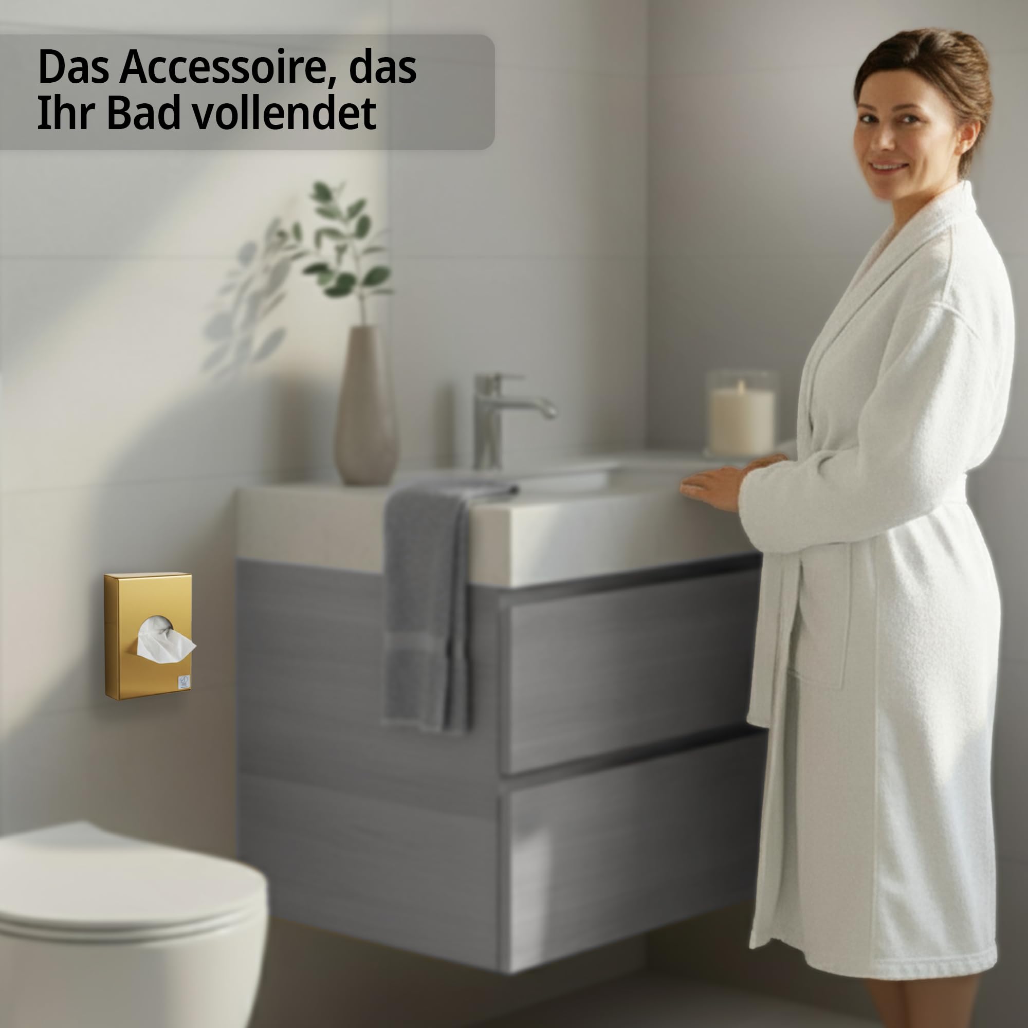 Hygienebeutelspender aus Edelstahl - Spender in Goldoptik, kompakter Spender für Hygienebeutel für Damenbinden und Tampons, hergestellt in Deutschland