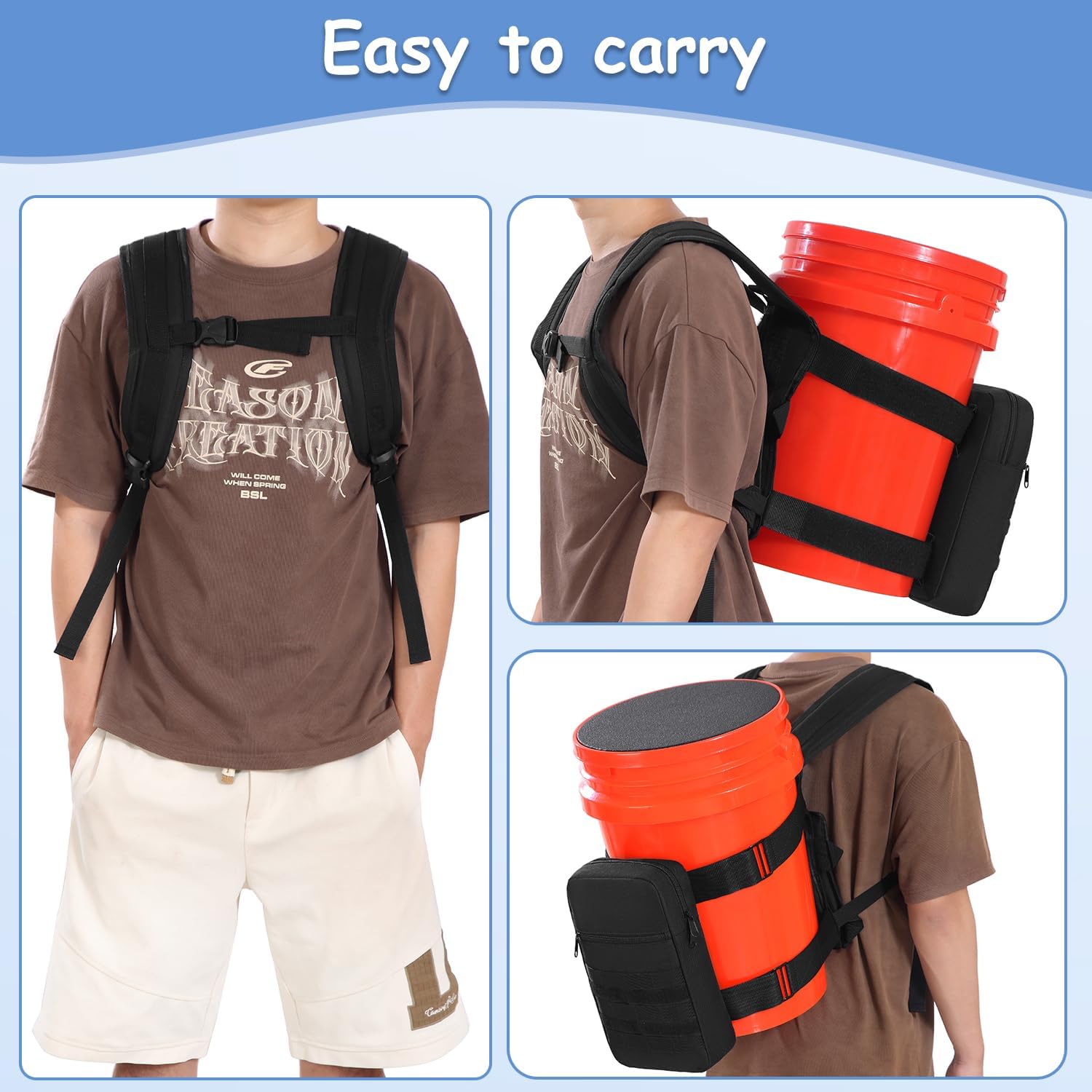 Utility Bucket Backpack 6 Gallon Bucket Backpack Strap for Fishing, Hunting, Apple Picking (only Backpack)
