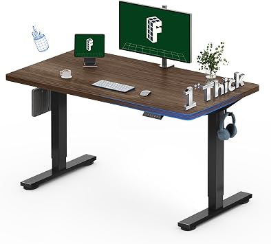 FLEXISPOT 48"x24" Electric Standing Desk, Black Walnut | One-Piece Desktop, 1" Thick Top, Height Adjustable, Stable Steel Frame, Home Office & Multi-Monitor Setup