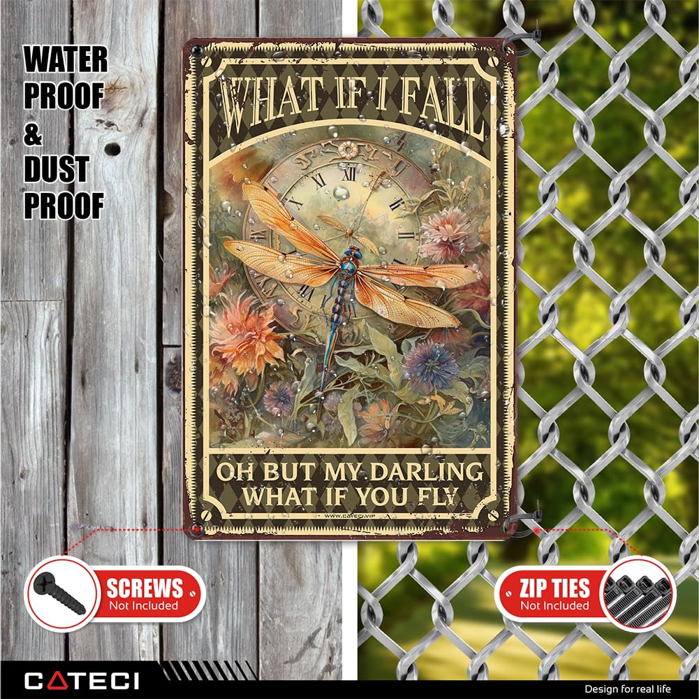 Zomyto Letrero De Metal Retro Con Texto En Inglés «What If I Fall?» «Oh But My Darling What If You Fly» De Metal De Aluminio Para Decoración De Pared Para El
