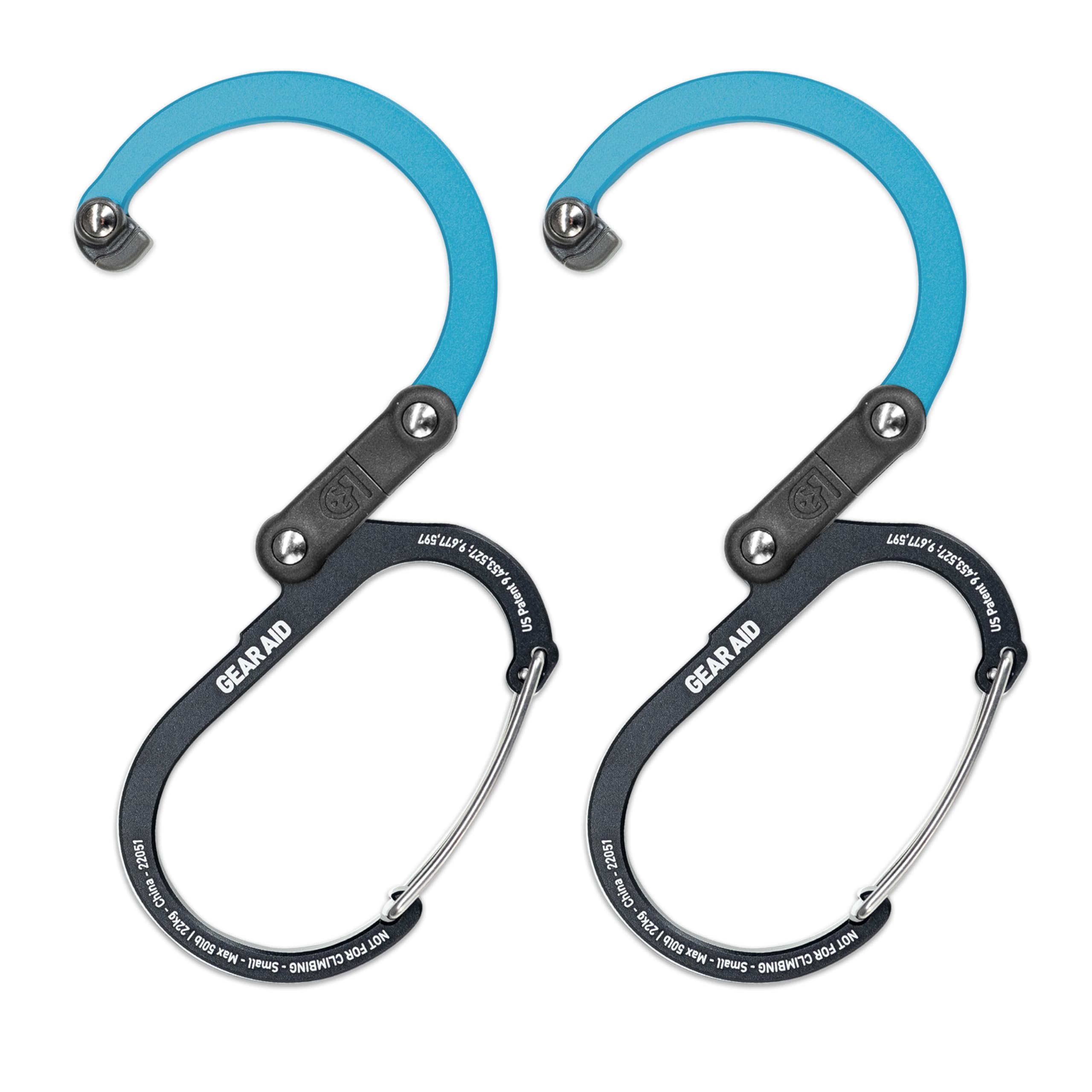 GEAR AID HEROCLIP カラビナクリップとフック(小) 財布、ベビーカー、バックパック用 ブラックとブルー 2個パック