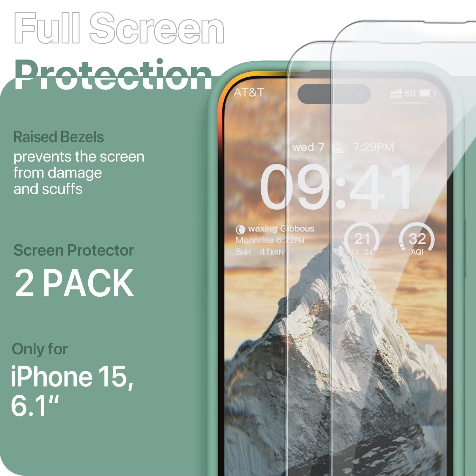 GOODVISH 3 in 1 Silicone Cover per iPhone 15 6.1" (2023), Custodia con 2 Pellicola Protettiva, Case per Cellulare Ultra Sottile Antiurto Resistente [Protezione Fotocamera], Verde Pino