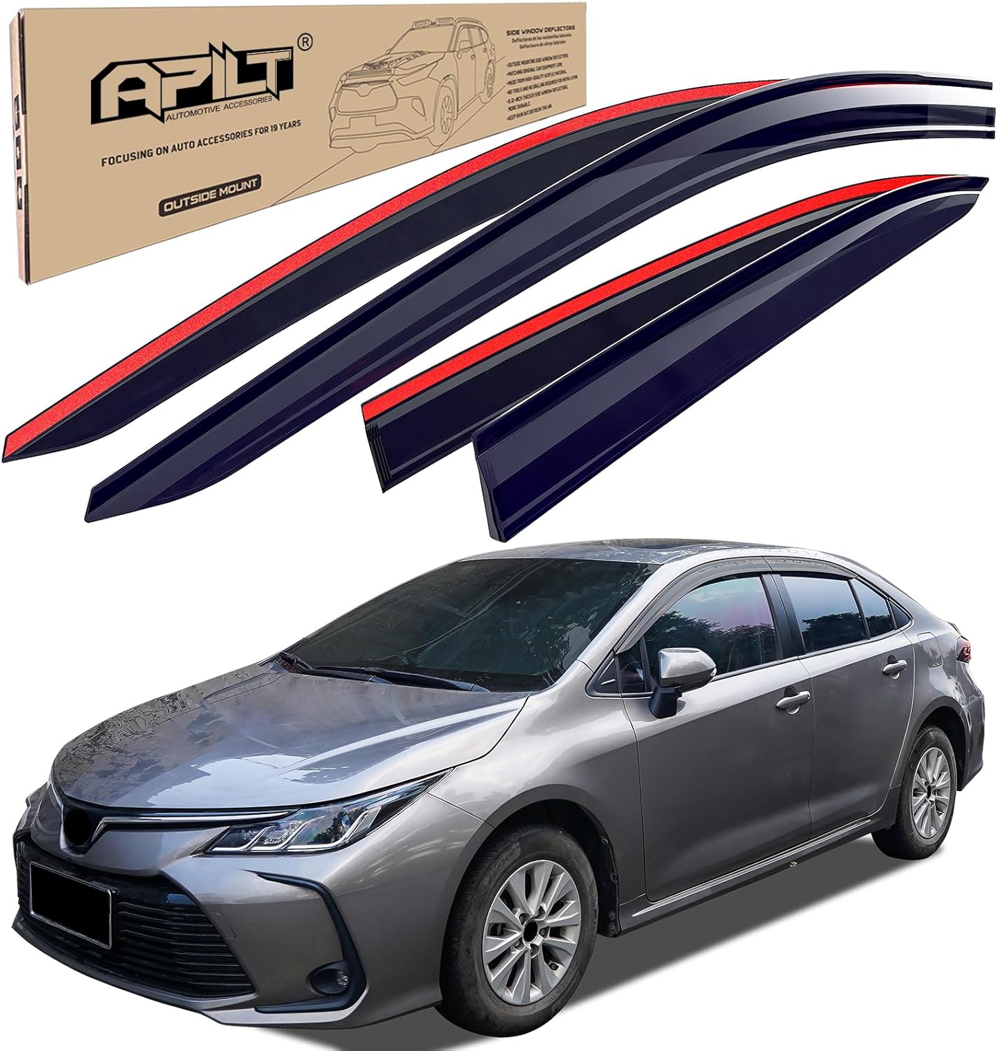 Outside-Mount Rain Guards Window Visors for 2020-2026 Toyota Corolla Sedan (NOT for Hatchback) Full-Size Wind Vent Deflectors Car Accessories Dark Smoke 4-Piece Set with Thicker Medium?2020-2026 Toyota Corolla Sedan?