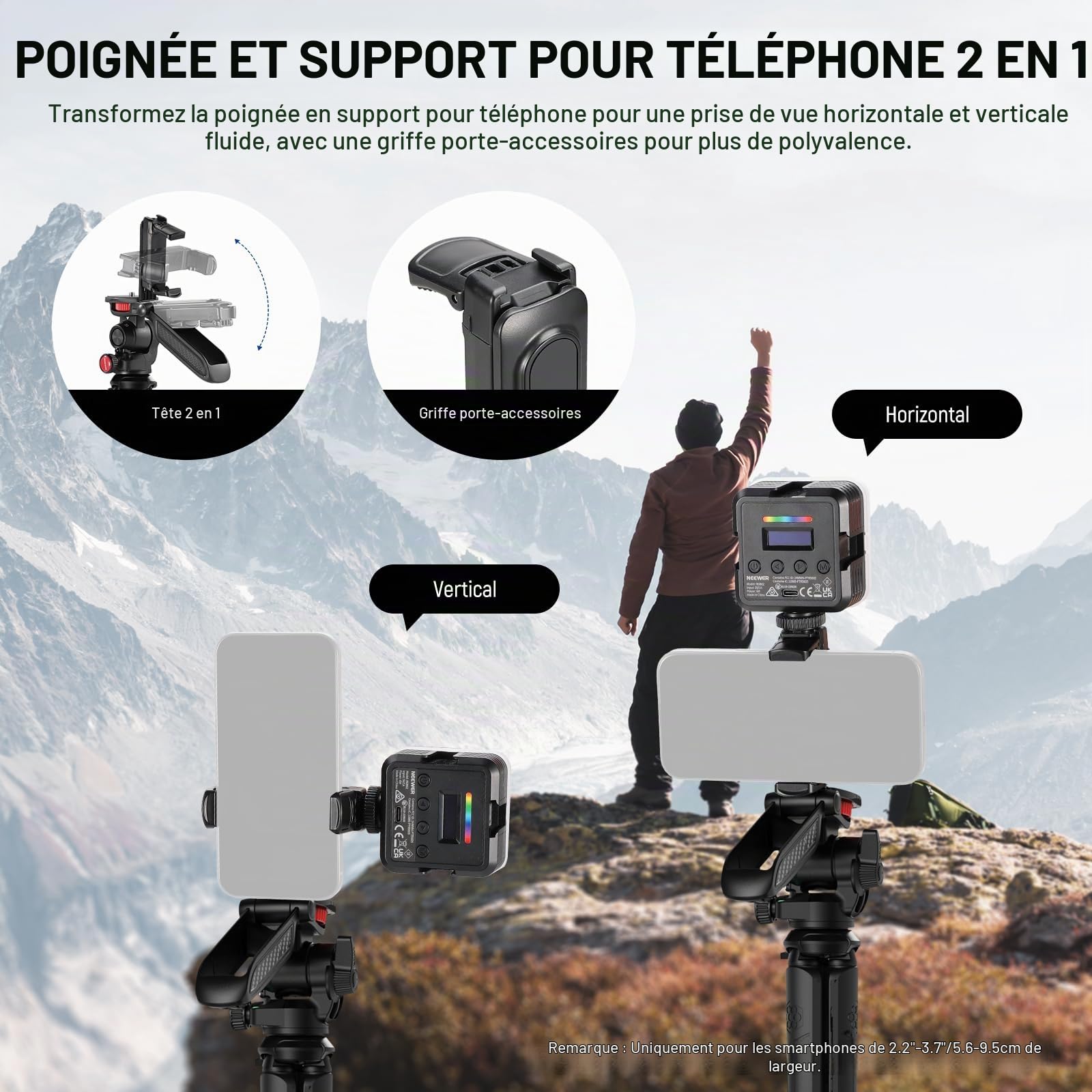 NEEWER Trépied Flexible Télécommande/Poignée/Support Téléphone/Adaptateur Action Cam, Mini Trépied Smartphone Vlog Selfie Stick Universel Compatible avec iPhone GoPro Hero 13 12 11 10 Samsung, TP36