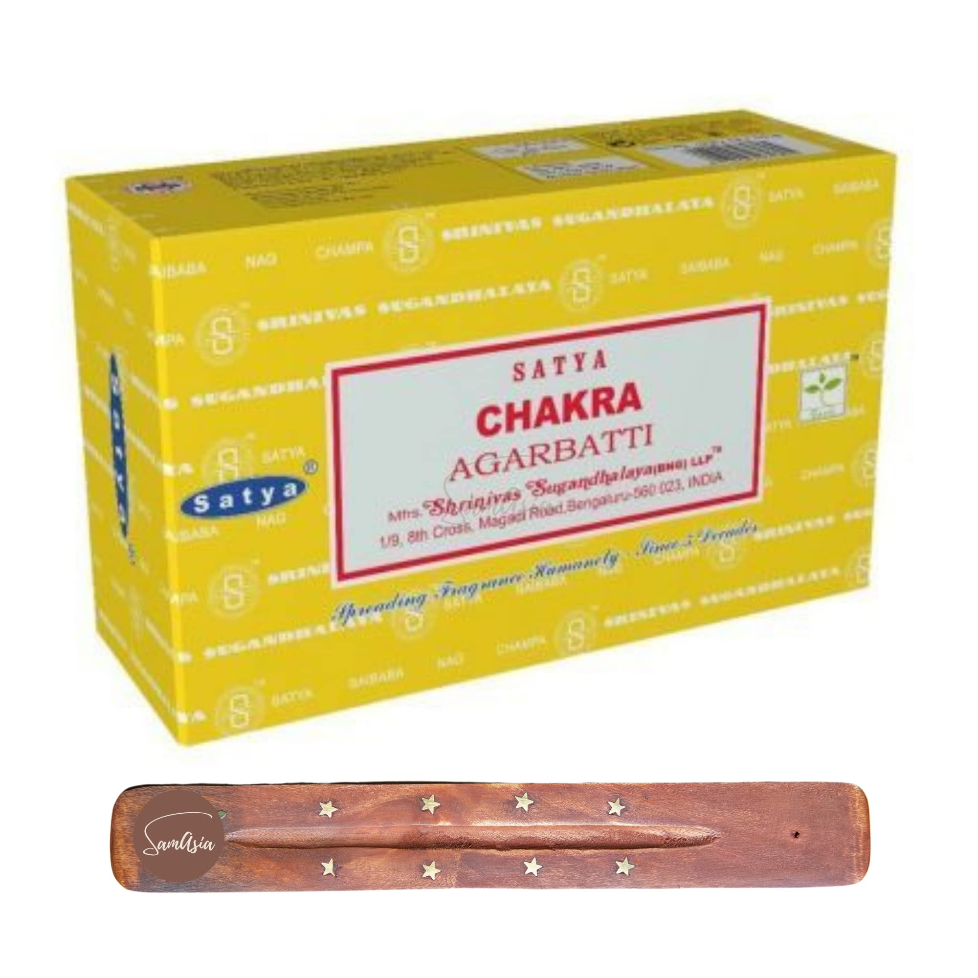 Samasia Satya Nag Champa Chakra Incense Sticks | X12 Pack | With Incense Sticks Holder | Used For Chomatherapy, Spa, Yoga, Weddings, Meditation, Healing, Positivity And Relaxation