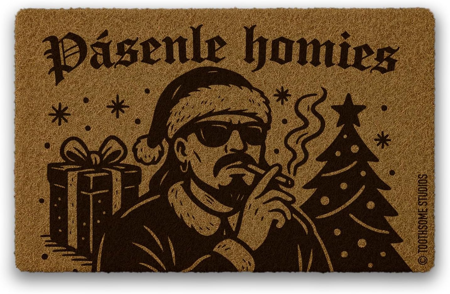 Toothsome Studios Feliz Navidad Cabrones Christmas Doormat Ft. Pancho Claus, 18 x 30 inches, Natural Fiber, Mexican Spanish Holiday Welcome Mat, Red (FelizNavidadCabrones)