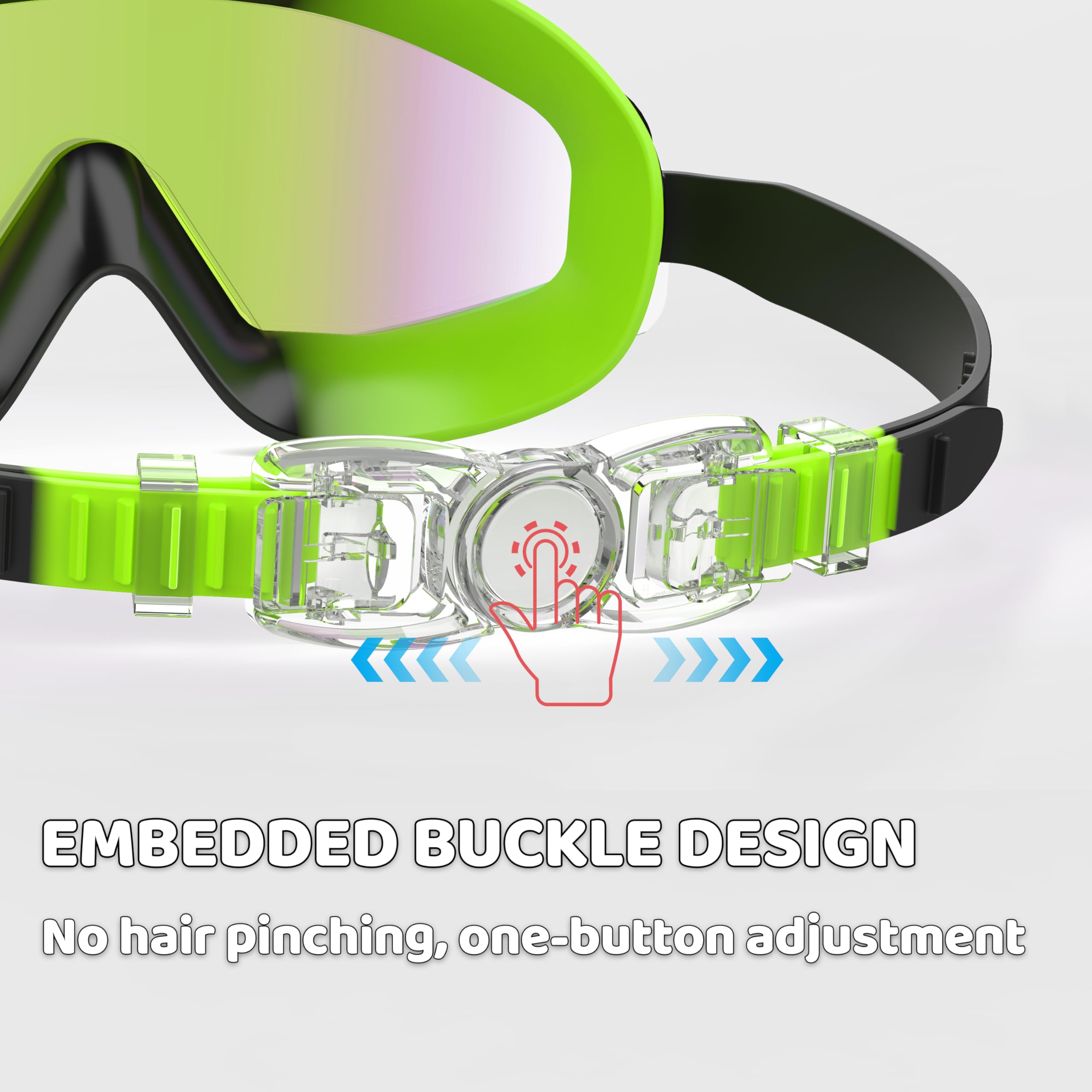Lunettes de Natation Enfant Anti-Buée UV Vision Large Réglage 1 Bouton 3-12 Ans
