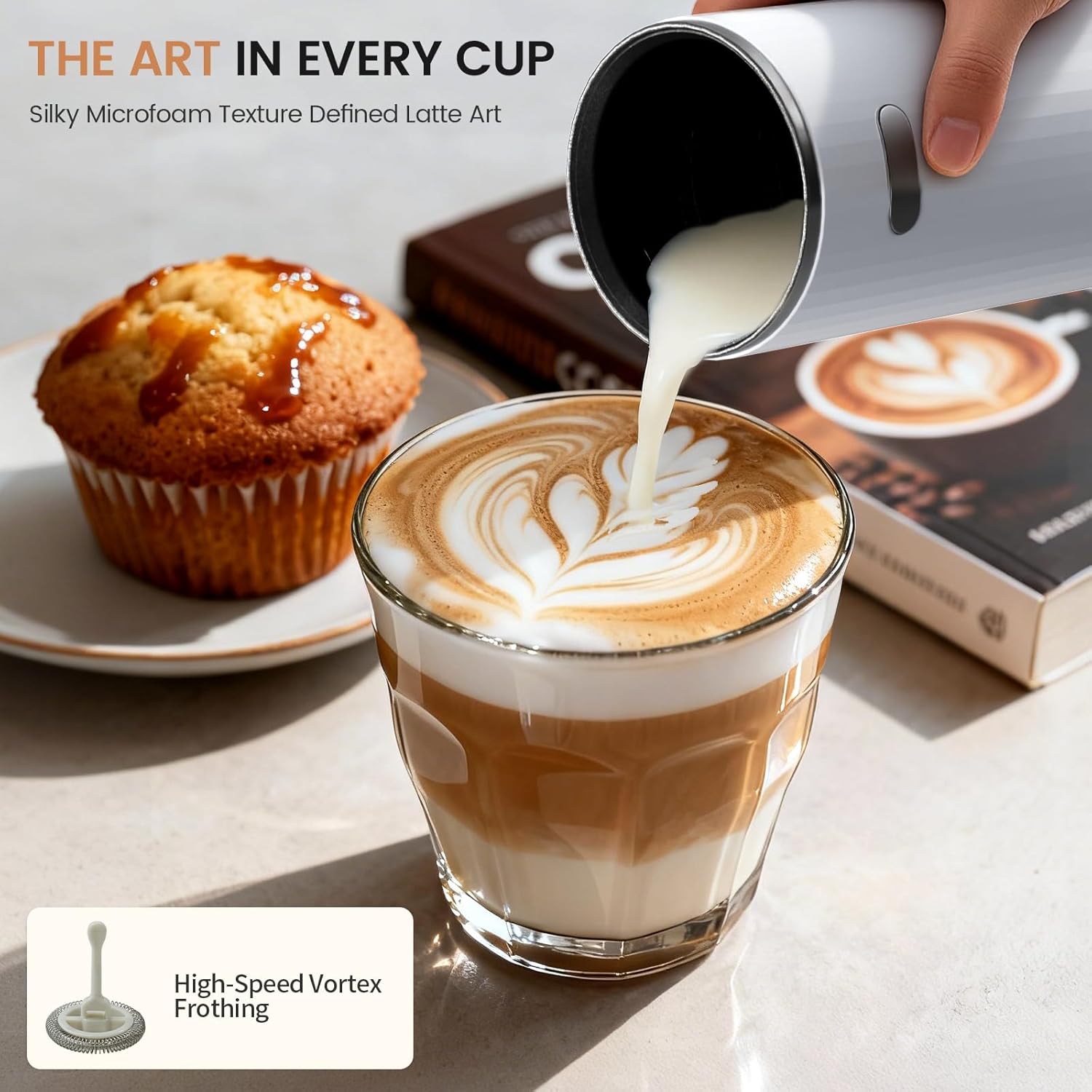 Kndko Electric Milk Frother, 6-in-1 Milk Frother and Steamer, Automatic Warm and Cold Foam Maker and Milk Warmer for Latte, Cappuccino, Macchiato, Perfect for Home and Office Use, Easy to Clean, White