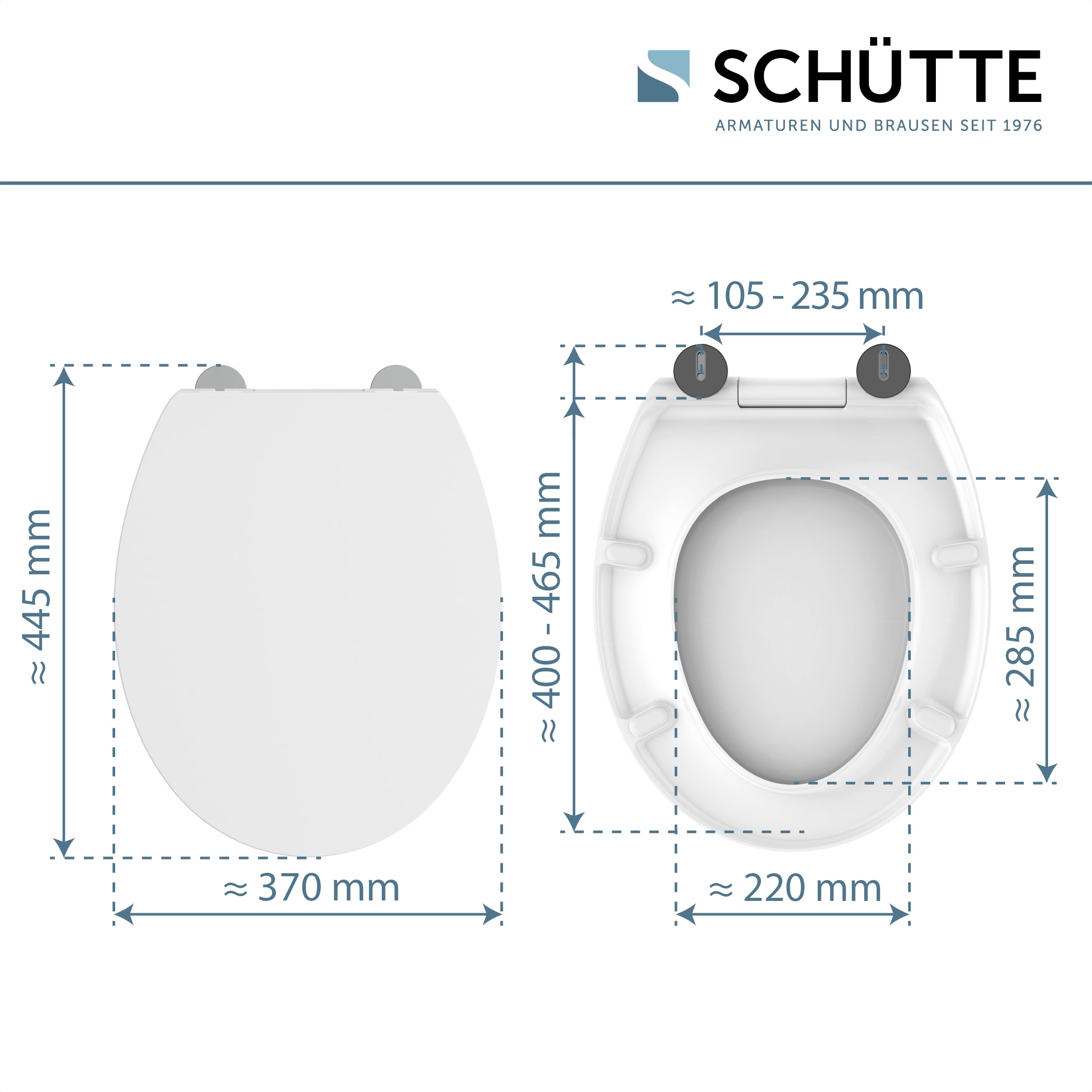 Schütte Abattant WC Universel Fin - Duroplast, Abaissement Automatique | Lunette de toilette Duroplast incassable, amovible, fixation adhésive, charge 250 kg, compatible céramiques standard