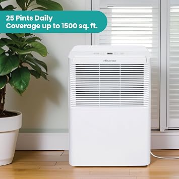 Hisense 25-Pint Compact Portable Dehumidifier, 1500 Sq. Ft.