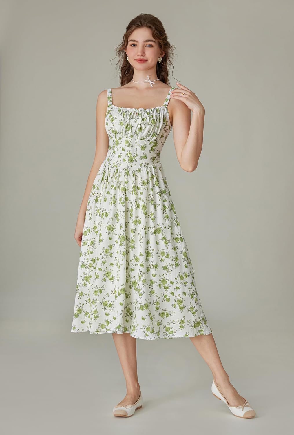 SCARLET DARKNESS Women's Floral Midi Dress Corset Sundresses 2026 Summer Spring Vacation Milkmaid Dresses - Image 4