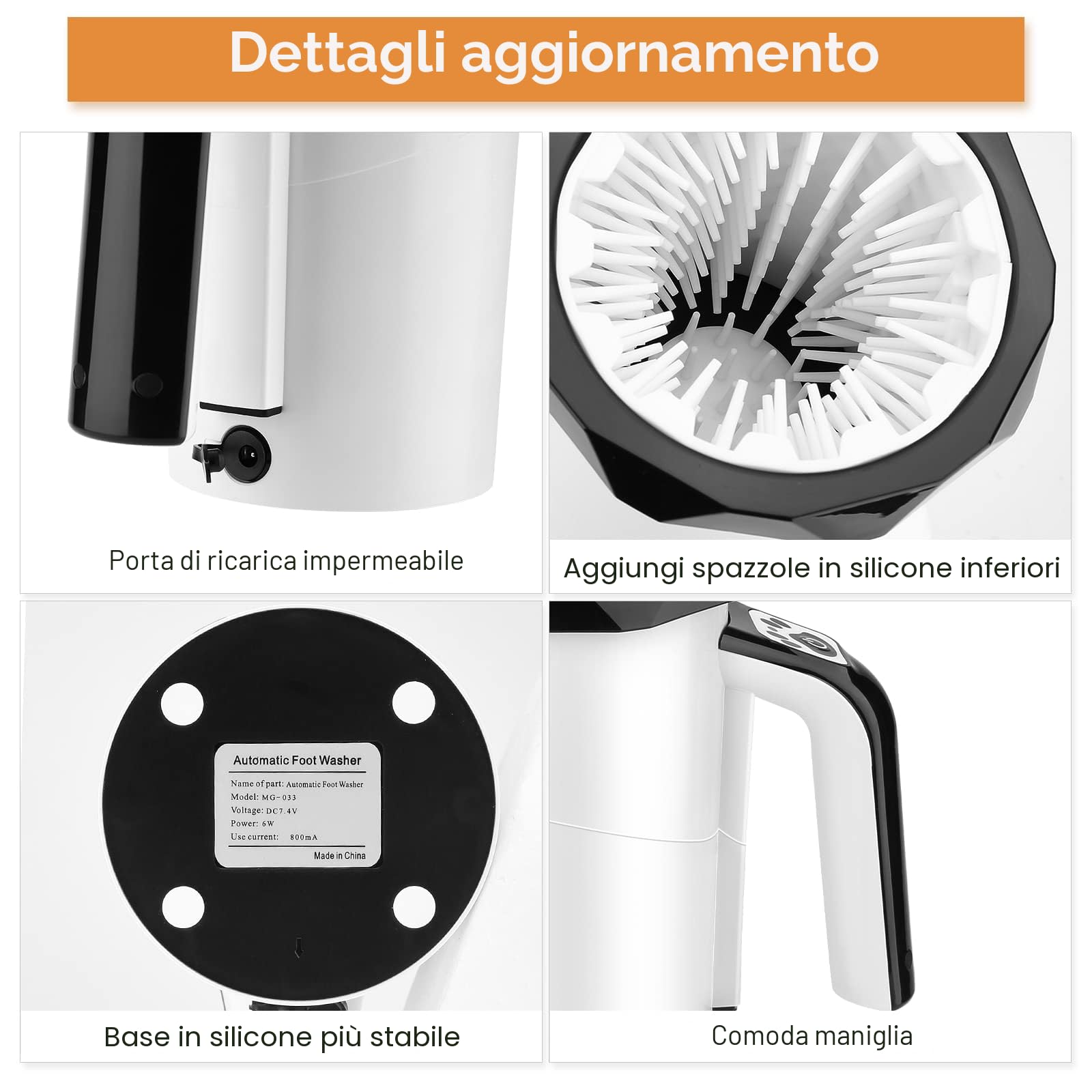 MYPIN Pulisci Zampa Cane, 2 en 1 Lavazampe per Cani Elettrico Portatile 7.4V 2400mAh Ricaricabile con Spazzola Rimovibile in Morbido Ailicone per Lavare Piedi di Cani e Gatti (nero)