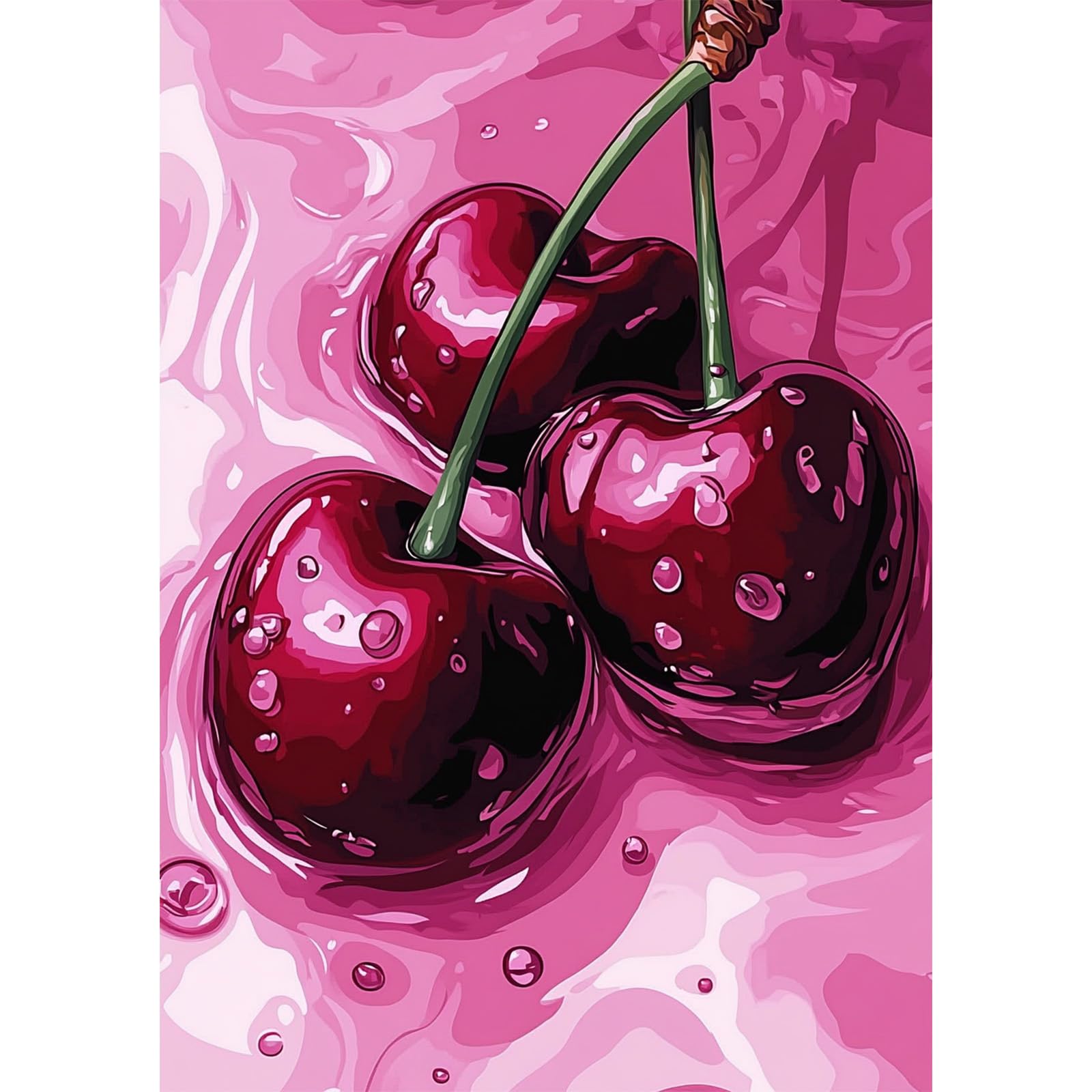 AIRDEA Cherry Diamond Art Kits Adults, 5D DIY Pink Pattern Diamond Painting Kit, Full Drill Gem Arts and Crafts for Adults for Home Wall Decor 30x40 cm